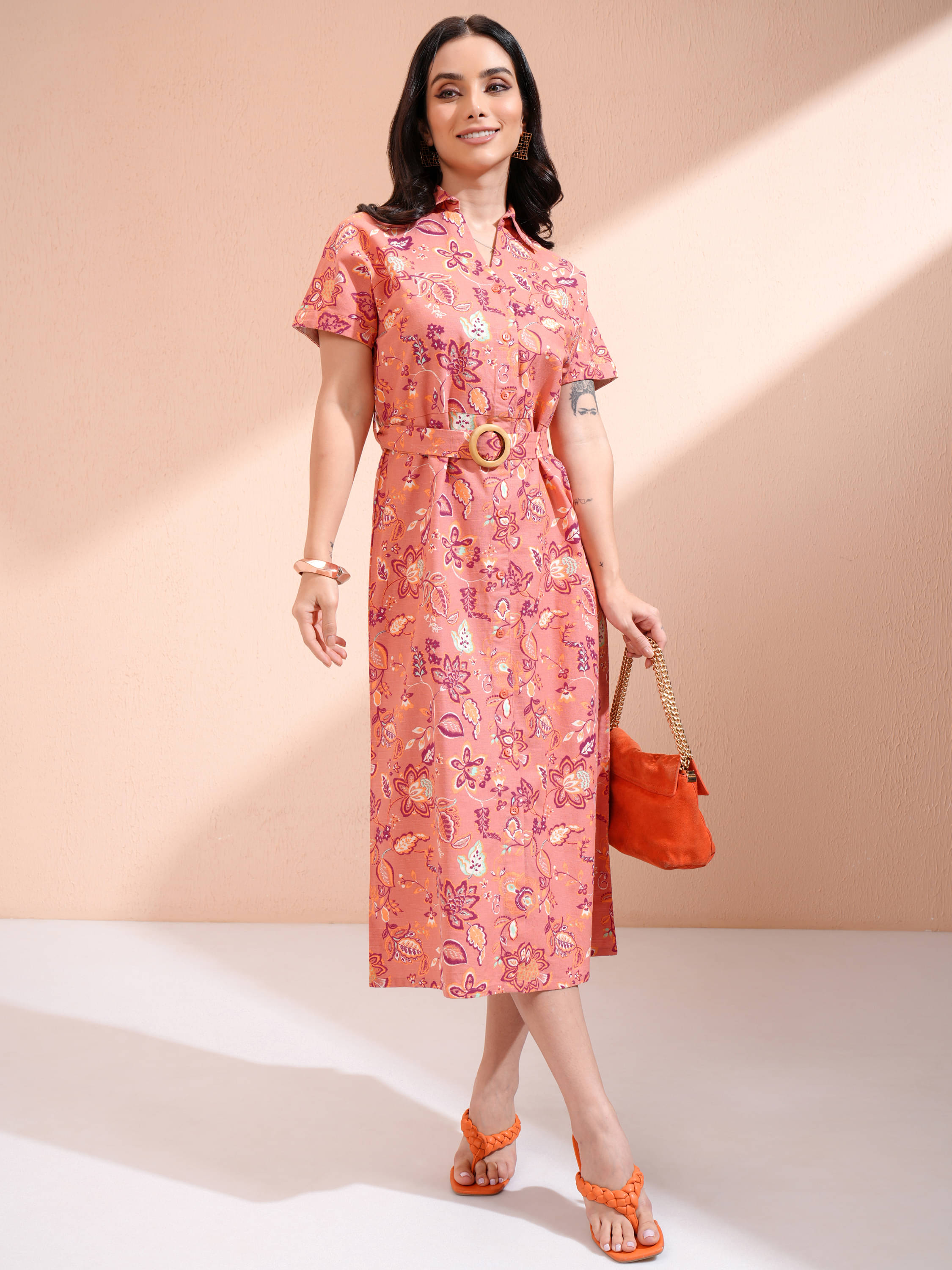    			Tokyo Talkies Women Cotton Blend Printed A-line Dress ( Multi Color )