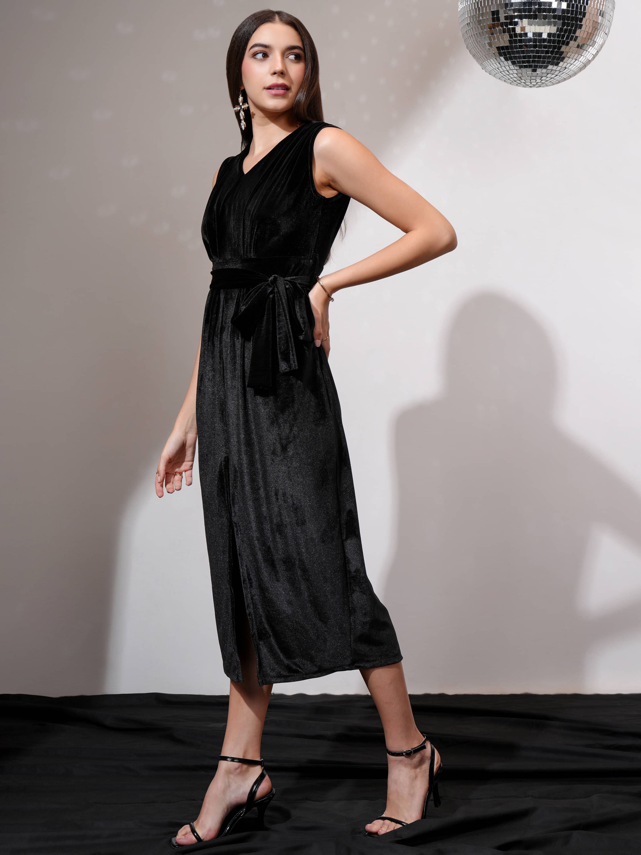     			Tokyo Talkies Women Polyester Blend Self Design A-line Dress ( Black )