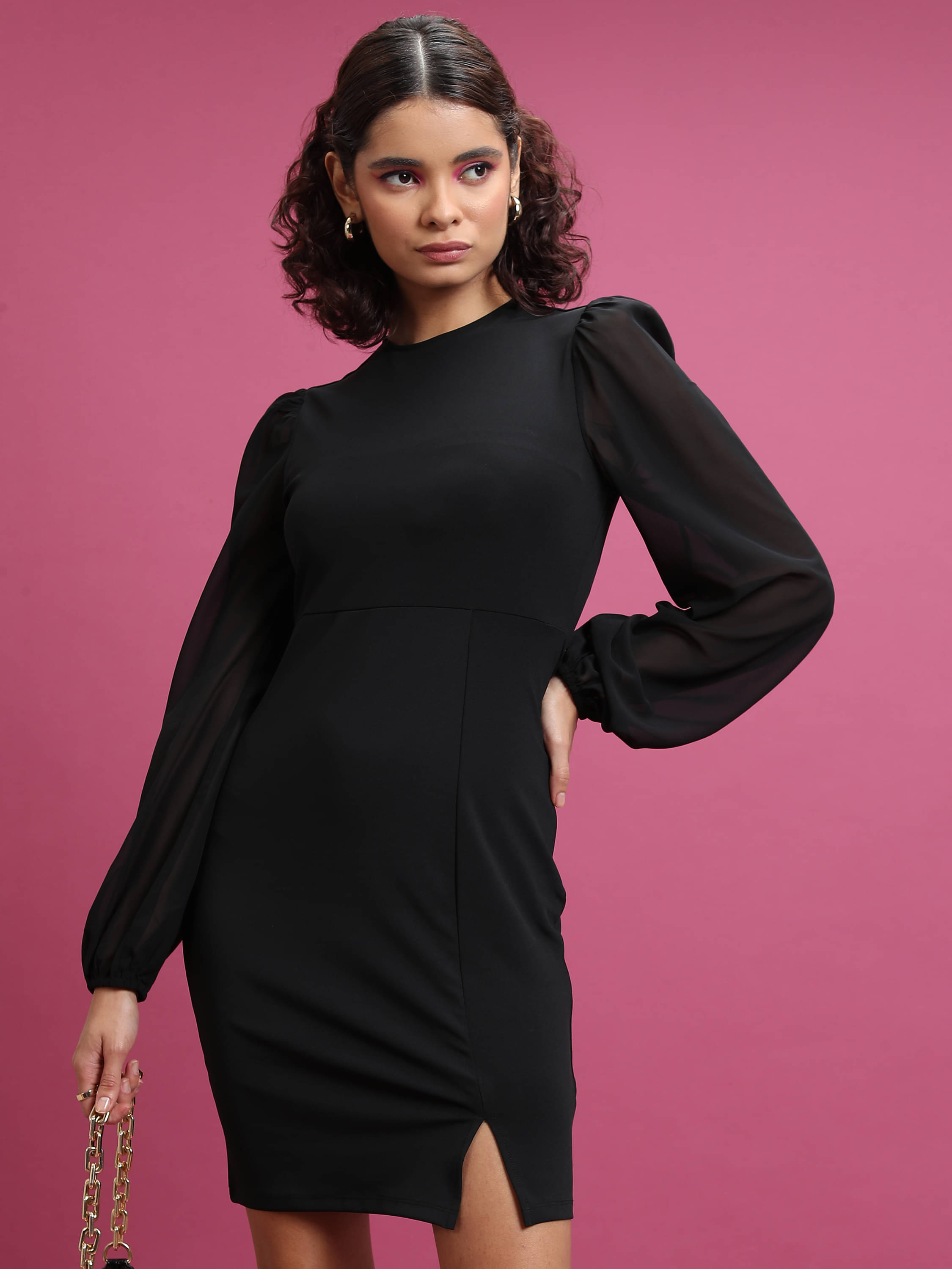     			Tokyo Talkies Women Polyester Blend Solid Bodycon Dress ( Black )