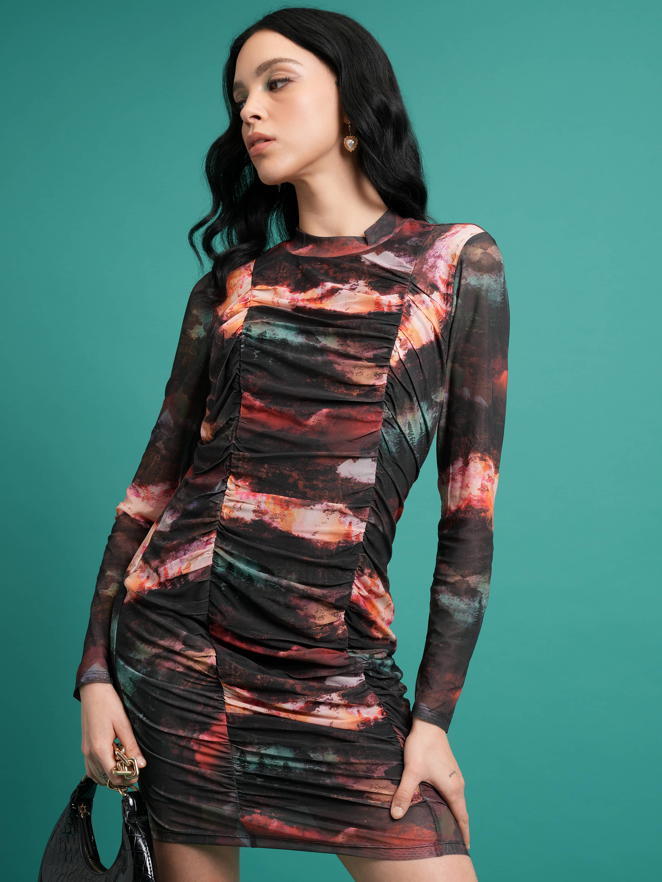     			Tokyo Talkies Women Polyester Blend Printed Bodycon Dress ( Multi Color )