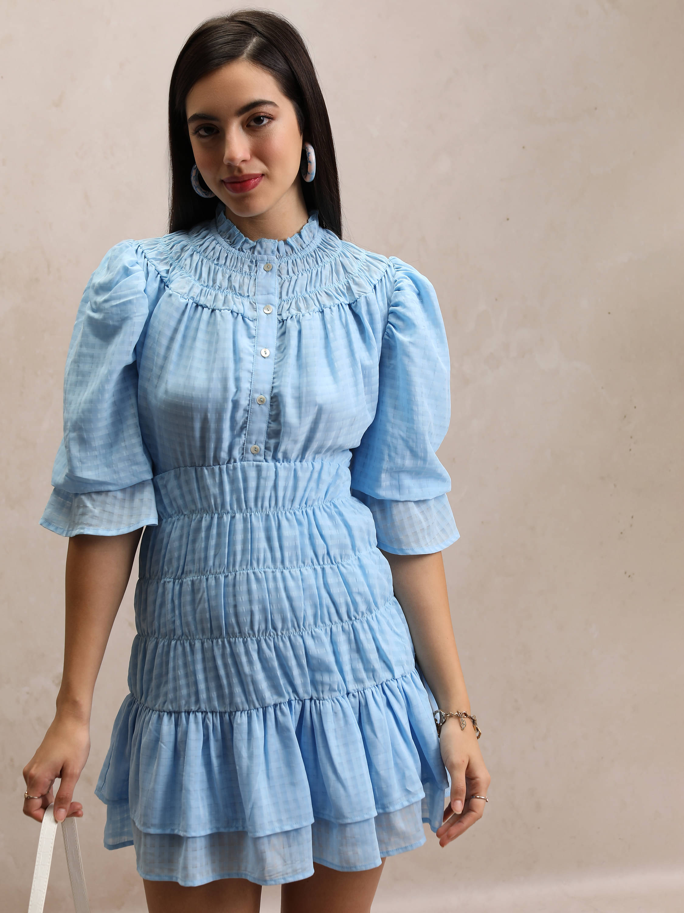 Tokyo Talkies Women Polyester Checks Fit & Flare Dress ( Blue ) Tokyo Talkies Women Polyester Checks Fit & Flare Dress ( Blue )