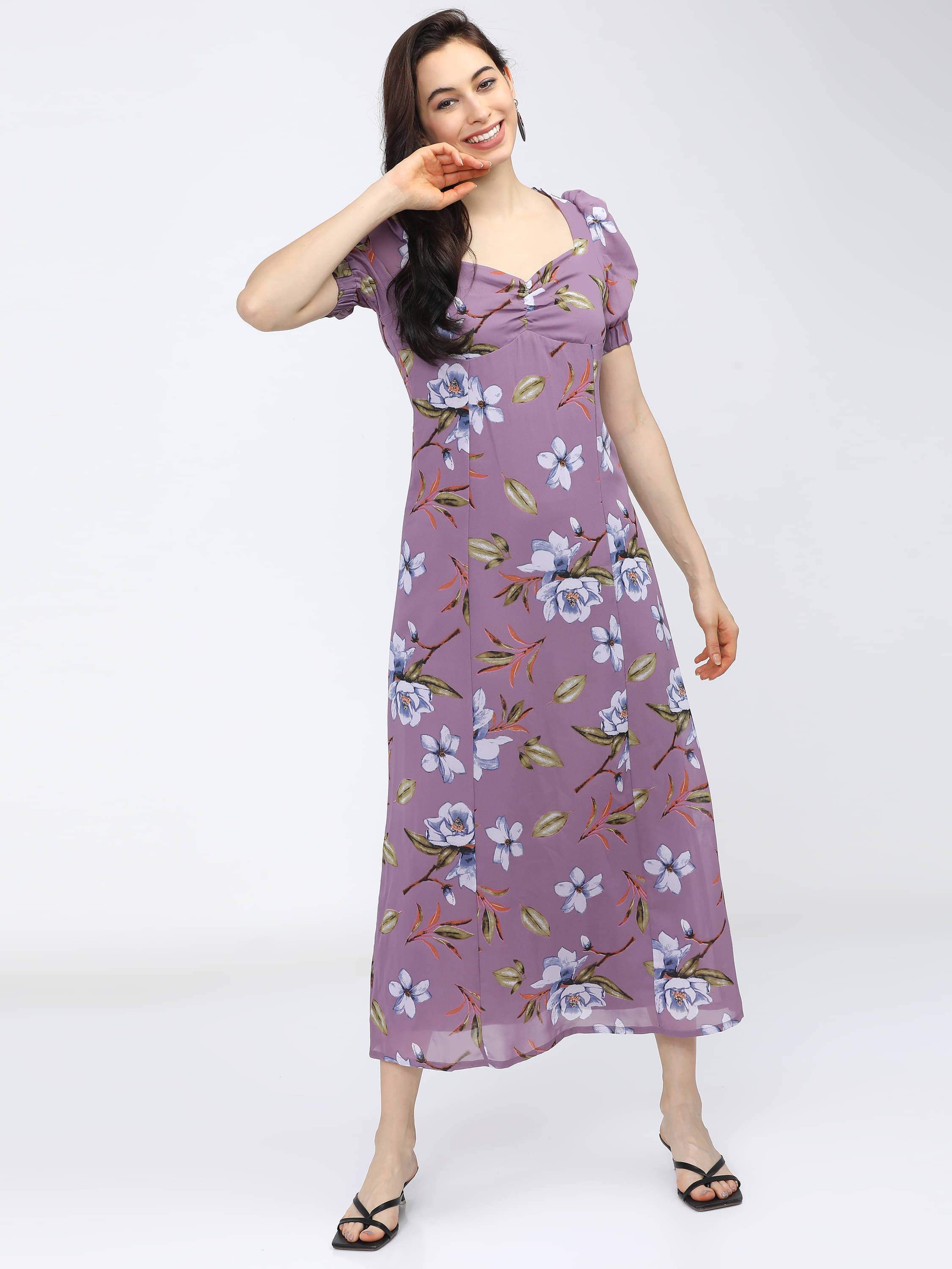     			Tokyo Talkies Women Polyester Printed A-line Dress ( Purple )