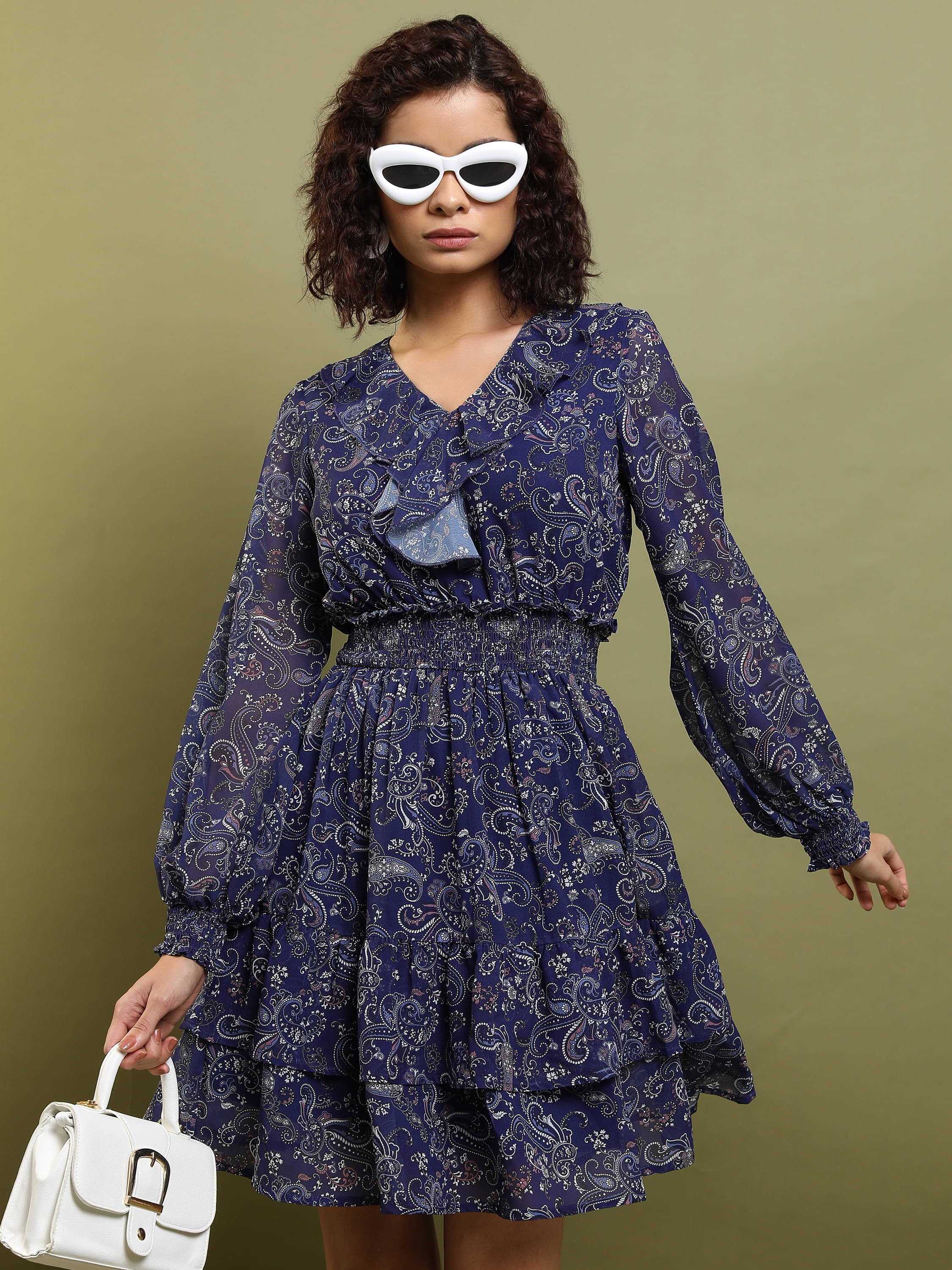     			Tokyo Talkies Women Polyester Printed A-line Dress ( Navy )
