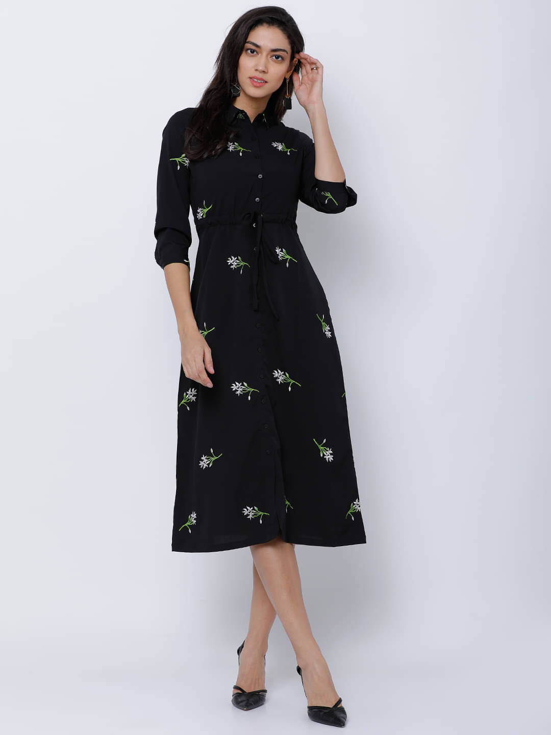     			Tokyo Talkies Women Polyester Printed Shirt Dress ( Black )