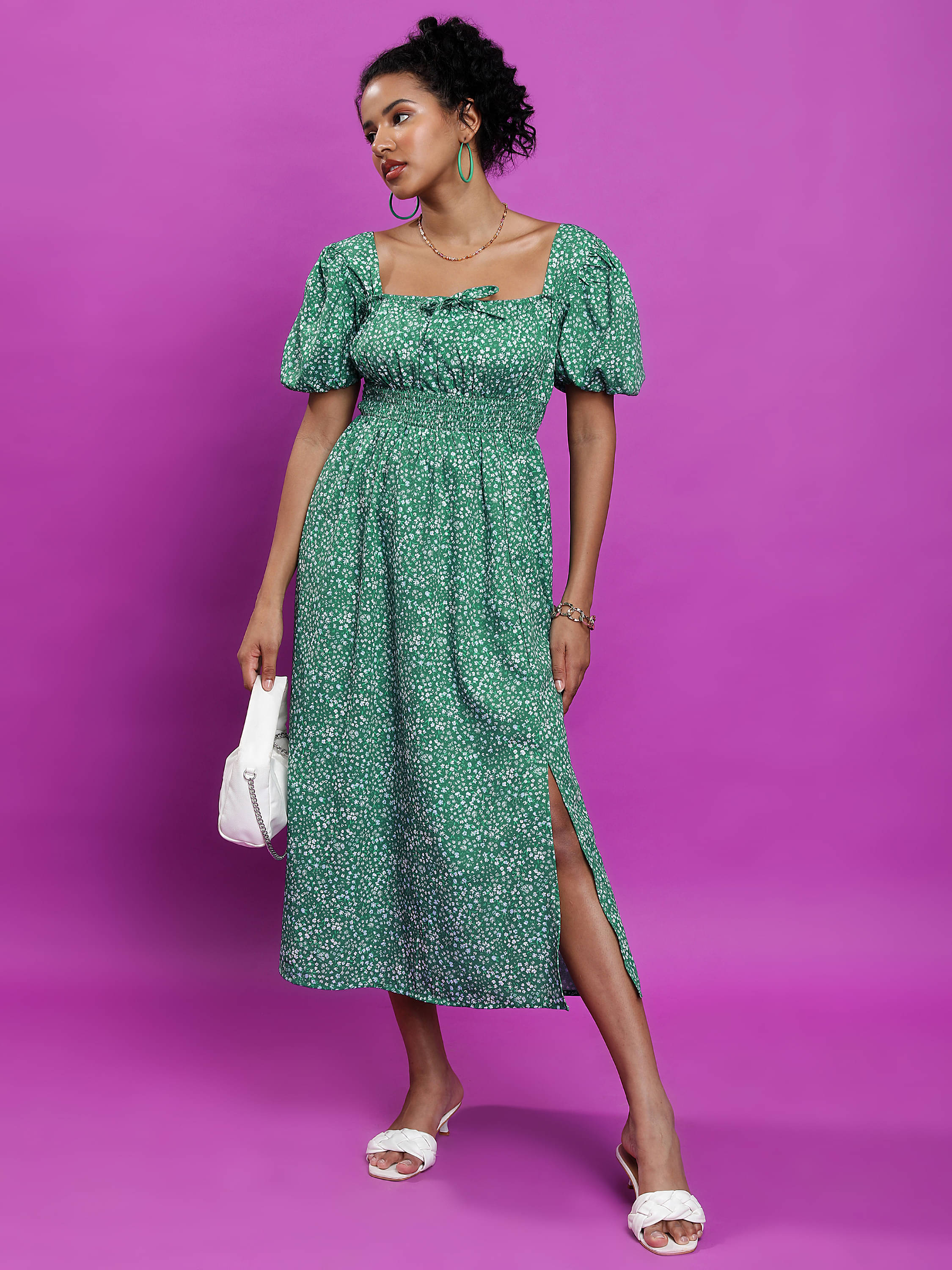 Tokyo Talkies Women Polyester Printed A-line Dress ( Green )     			Tokyo Talkies Women Polyester Printed A-line Dress ( Green )