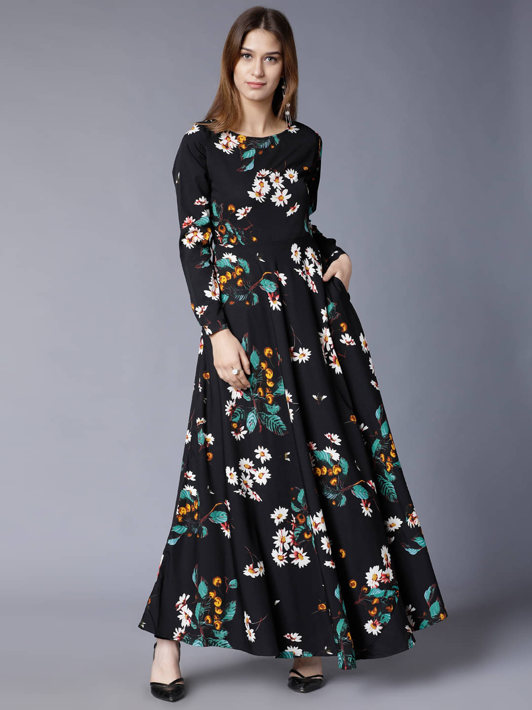     			Tokyo Talkies Women Polyester Printed Maxi ( Black )