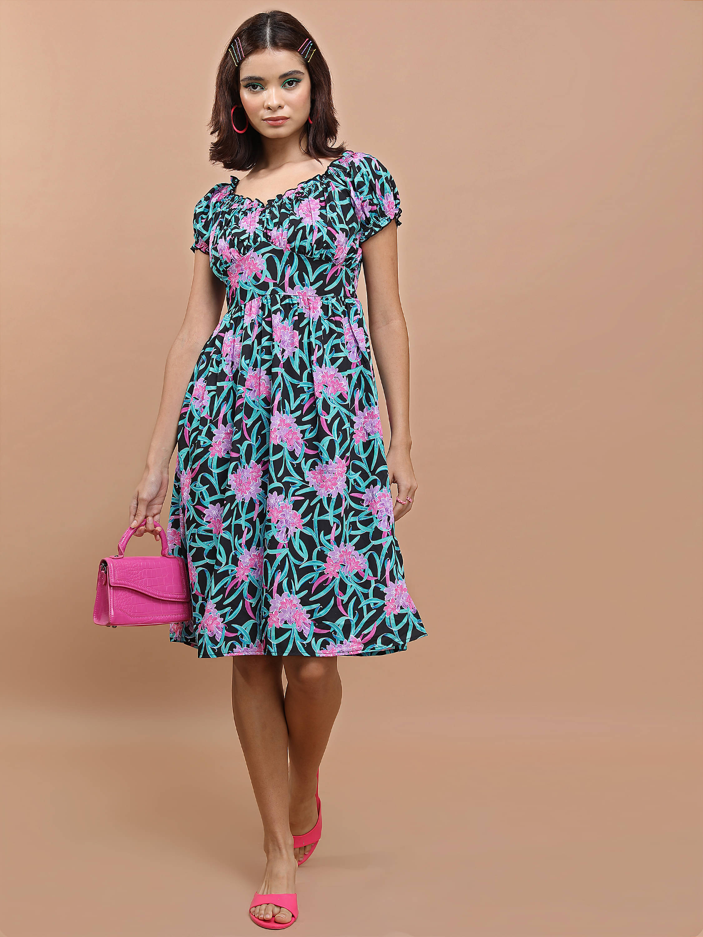     			Tokyo Talkies Women Polyester Printed Fit & Flare Dress ( Multi Color )