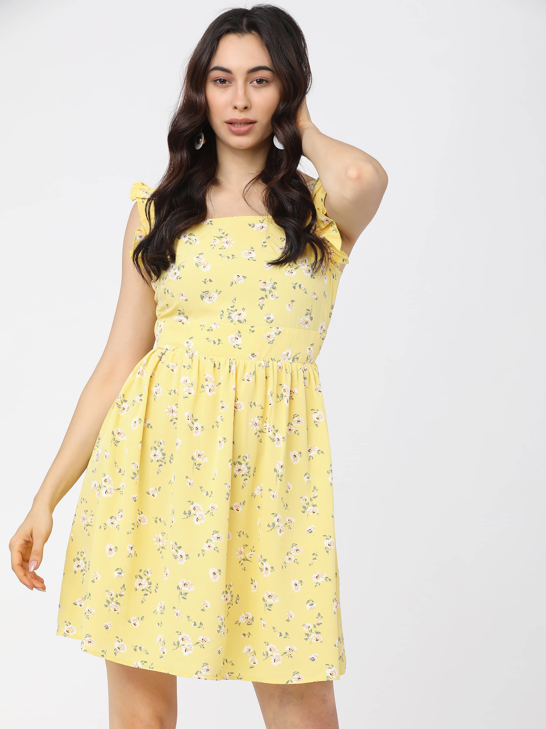     			Tokyo Talkies Women Polyester Printed A-line Dress ( Yellow )