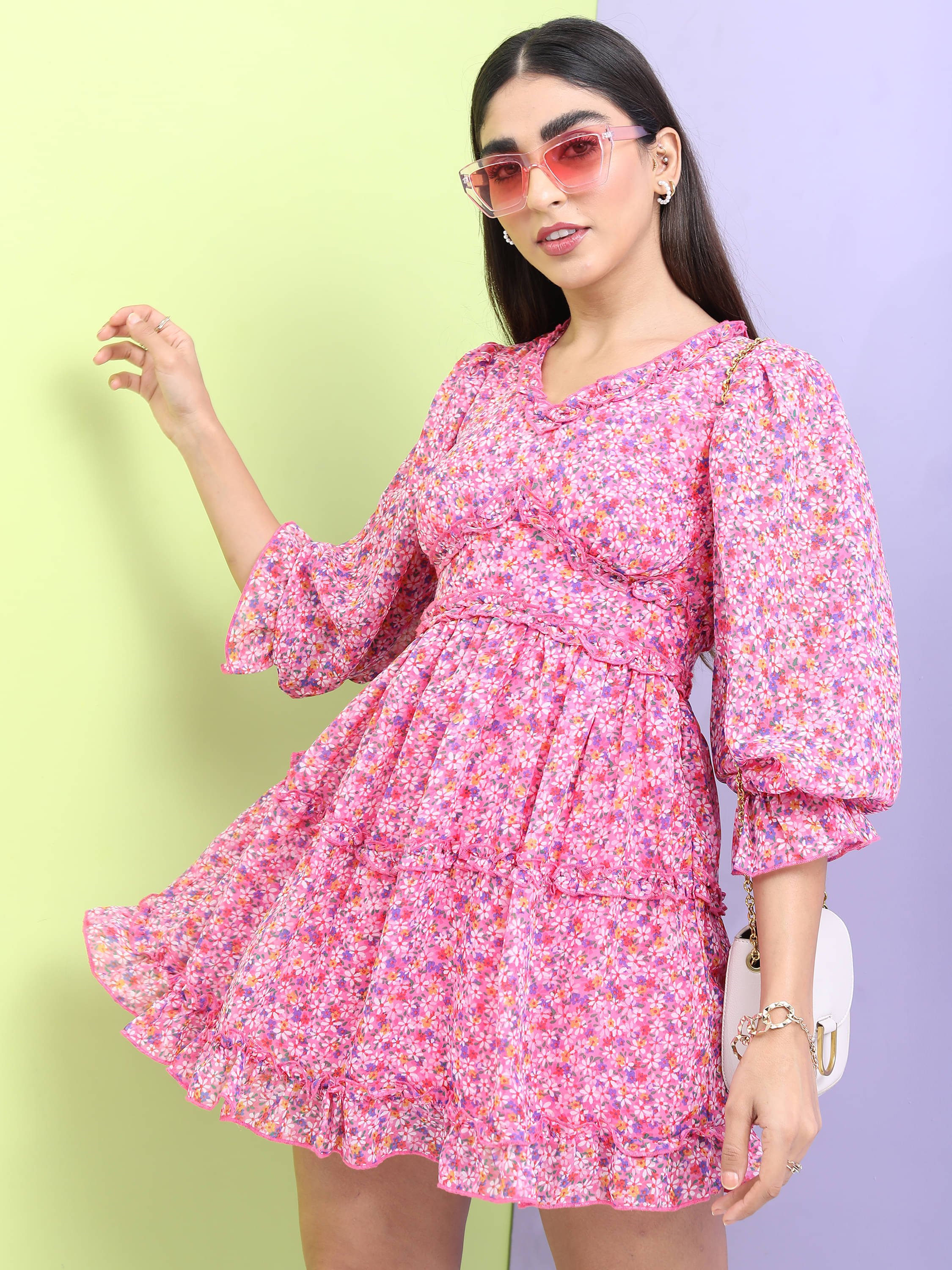 Tokyo Talkies Women Polyester Printed A-line Dress ( Pink ) Tokyo Talkies Women Polyester Printed A-line Dress ( Pink )