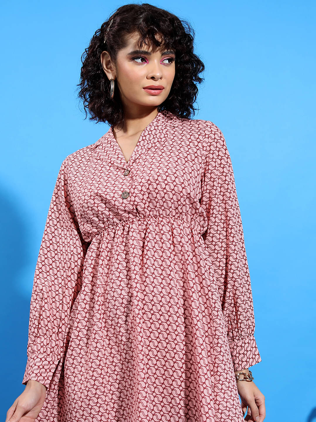     			Tokyo Talkies Women Polyester Printed A-line Dress ( Peach )