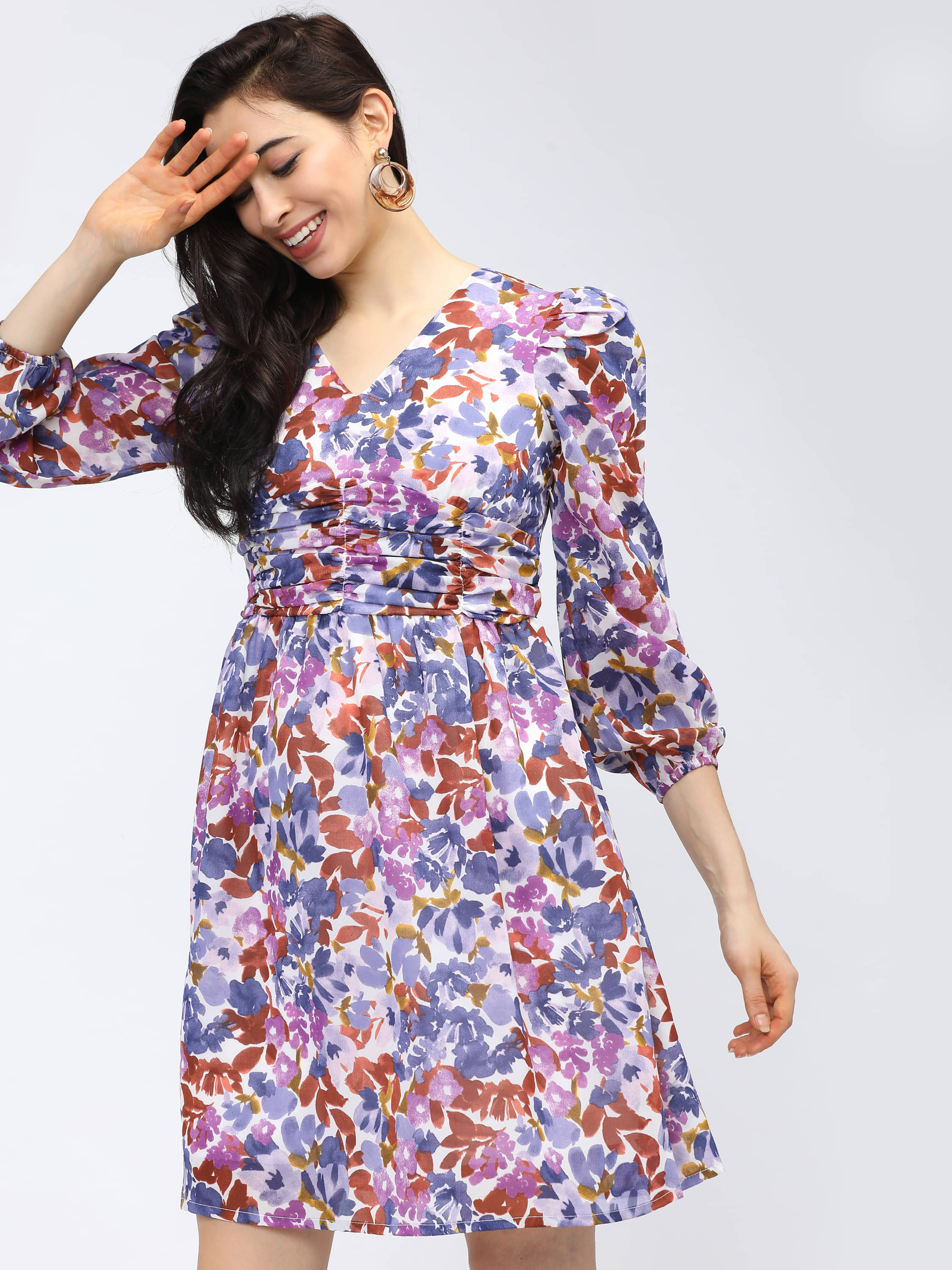     			Tokyo Talkies Women Polyester Printed Fit & Flare Dress ( Purple )