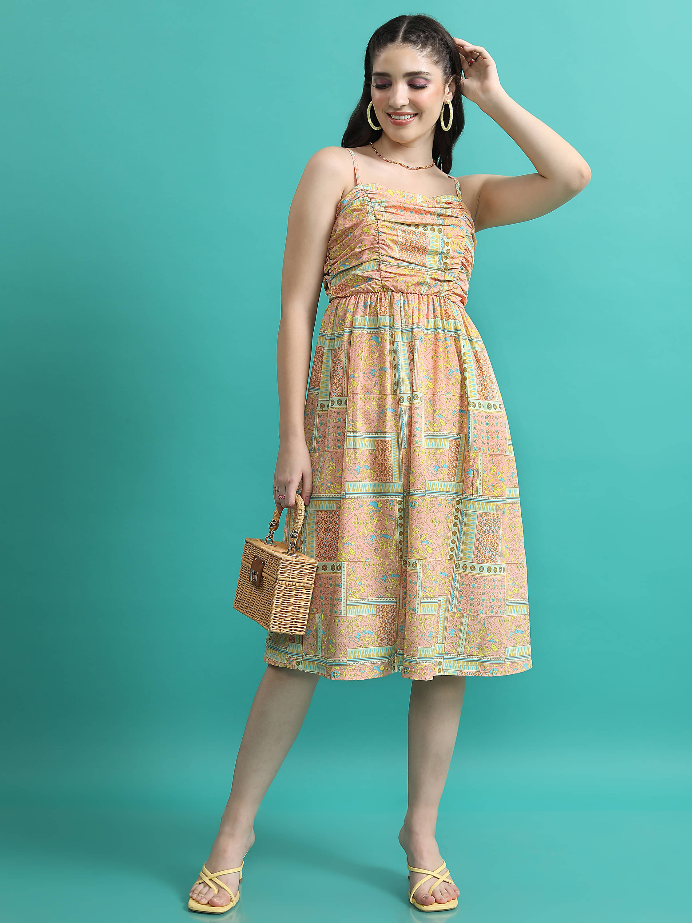     			Tokyo Talkies Women Polyester Printed Fit & Flare Dress ( Multi Color )