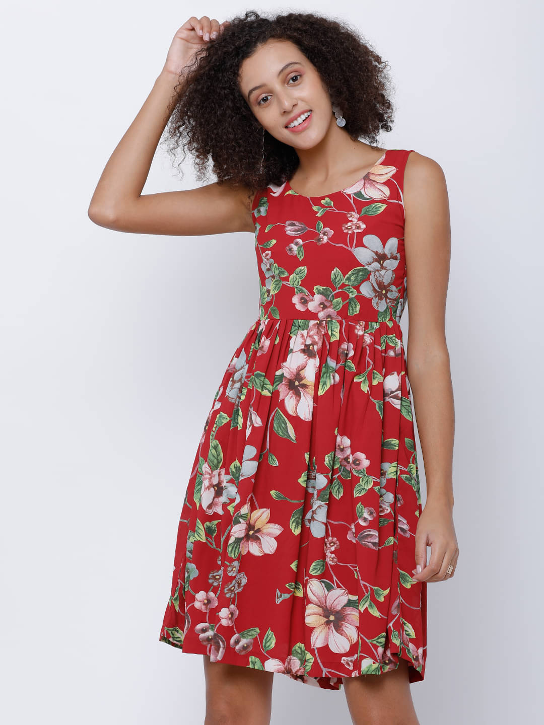     			Tokyo Talkies Women Polyester Printed Fit & Flare Dress ( Red )