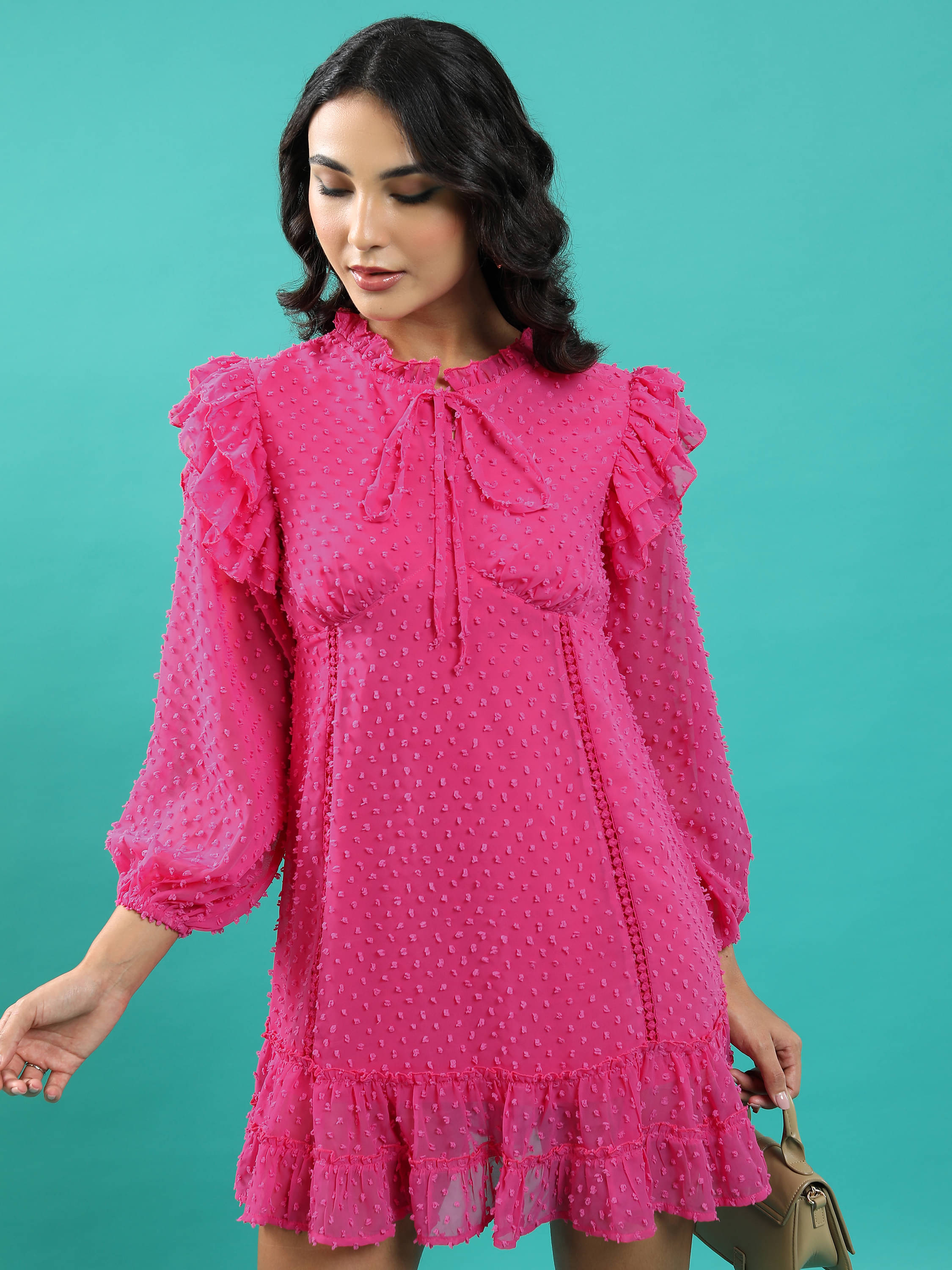     			Tokyo Talkies Women Polyester Self Design A-line Dress ( Pink )