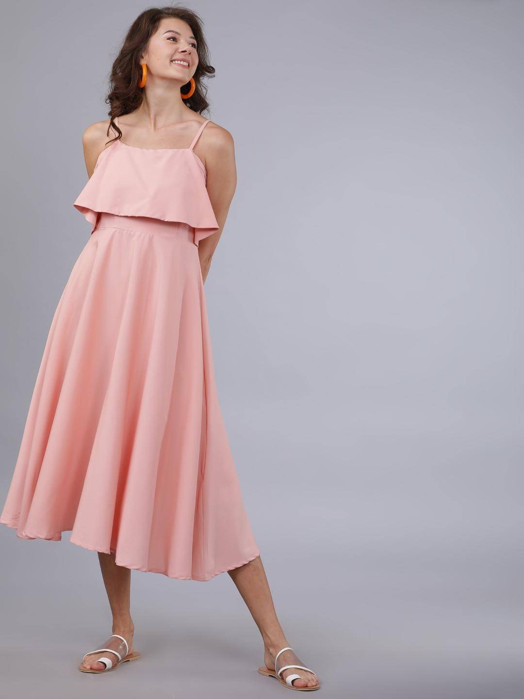     			Tokyo Talkies Women Polyester Solid Fit & Flare Dress ( Peach )