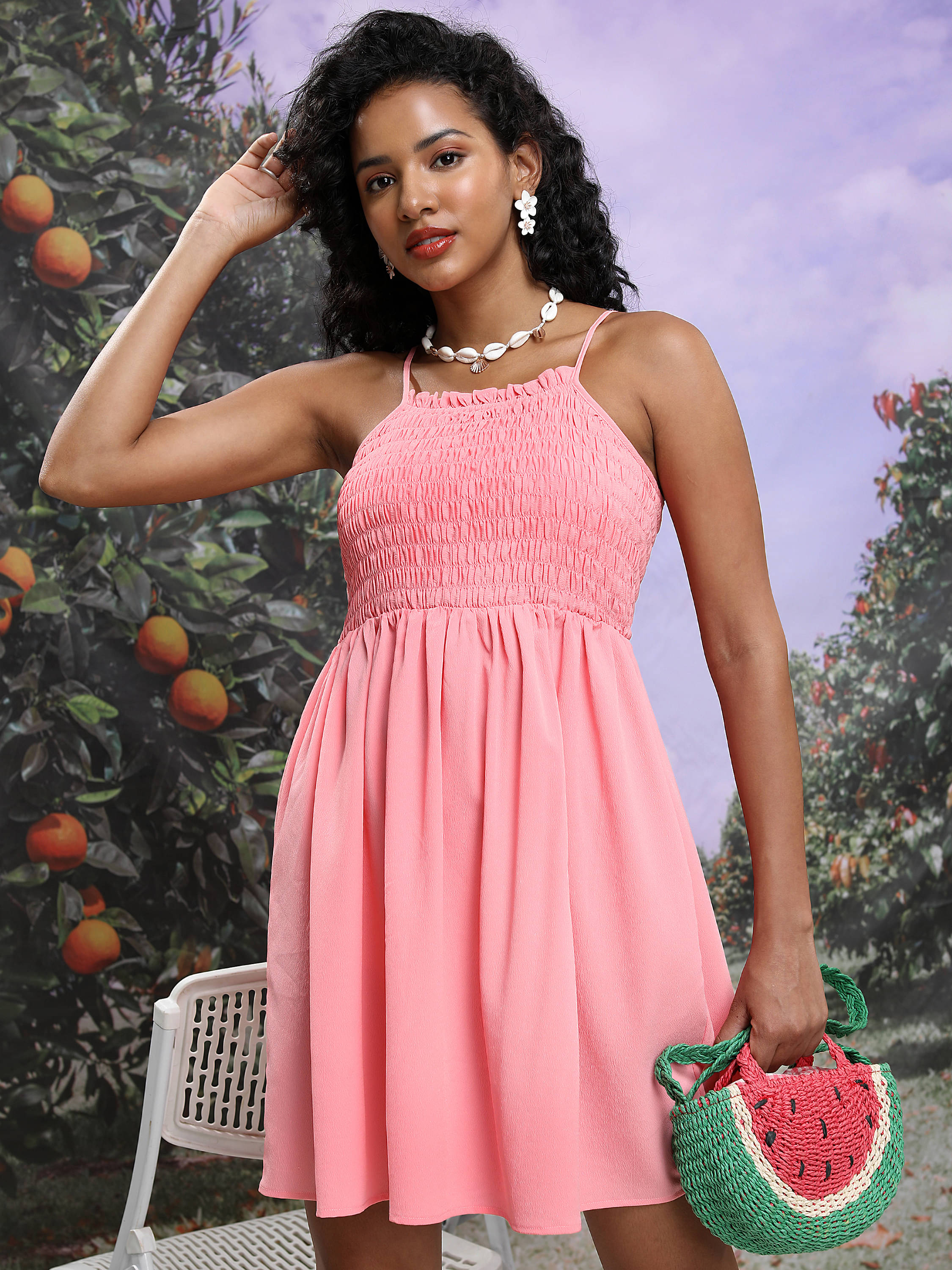     			Tokyo Talkies Women Polyester Solid Fit & Flare Dress ( Pink )