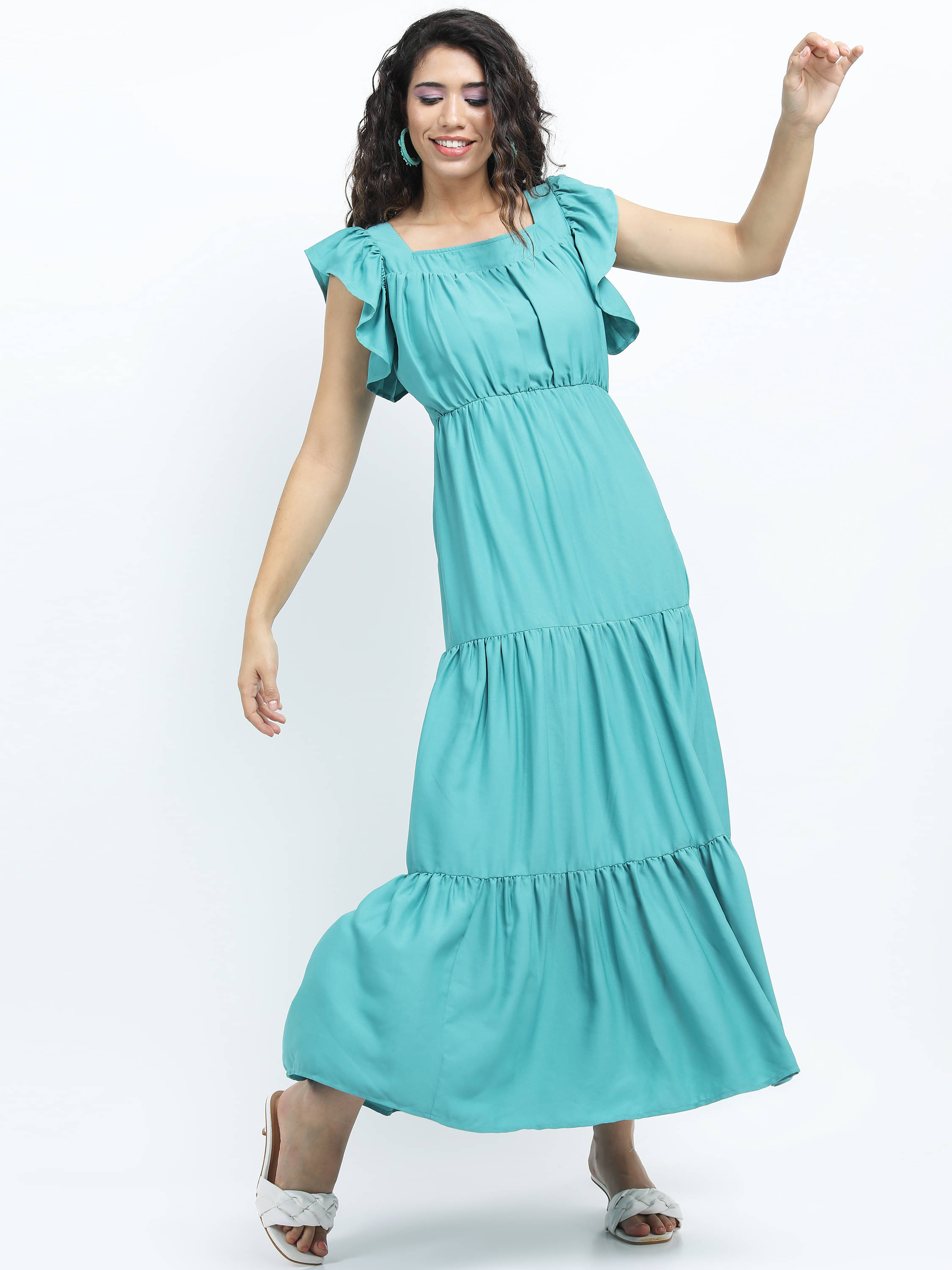 Tokyo Talkies Women Polyester Solid Maxi ( Teal ) Tokyo Talkies Women Polyester Solid Maxi ( Teal )
