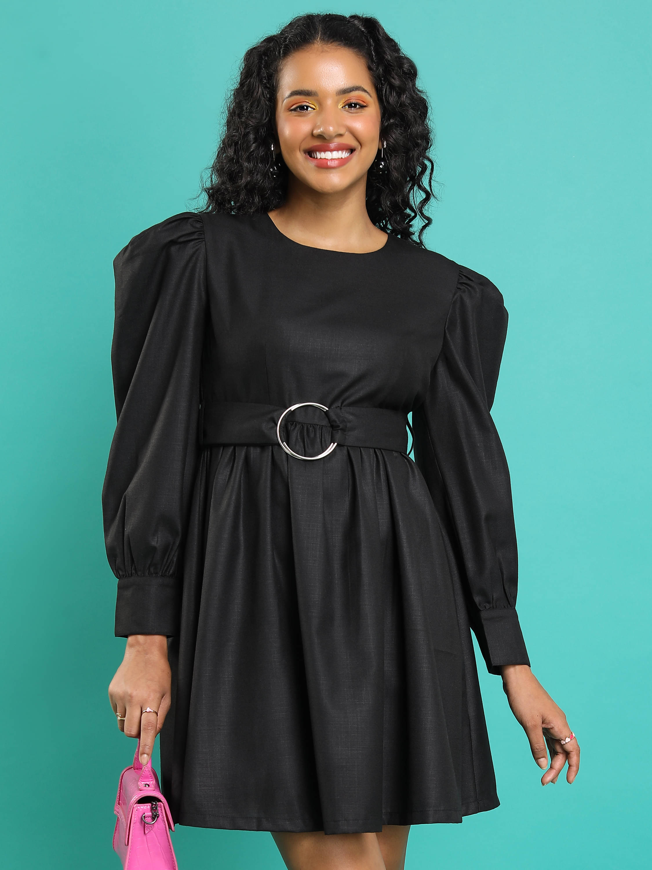     			Tokyo Talkies Women Polyester Solid A-line Dress ( Black )