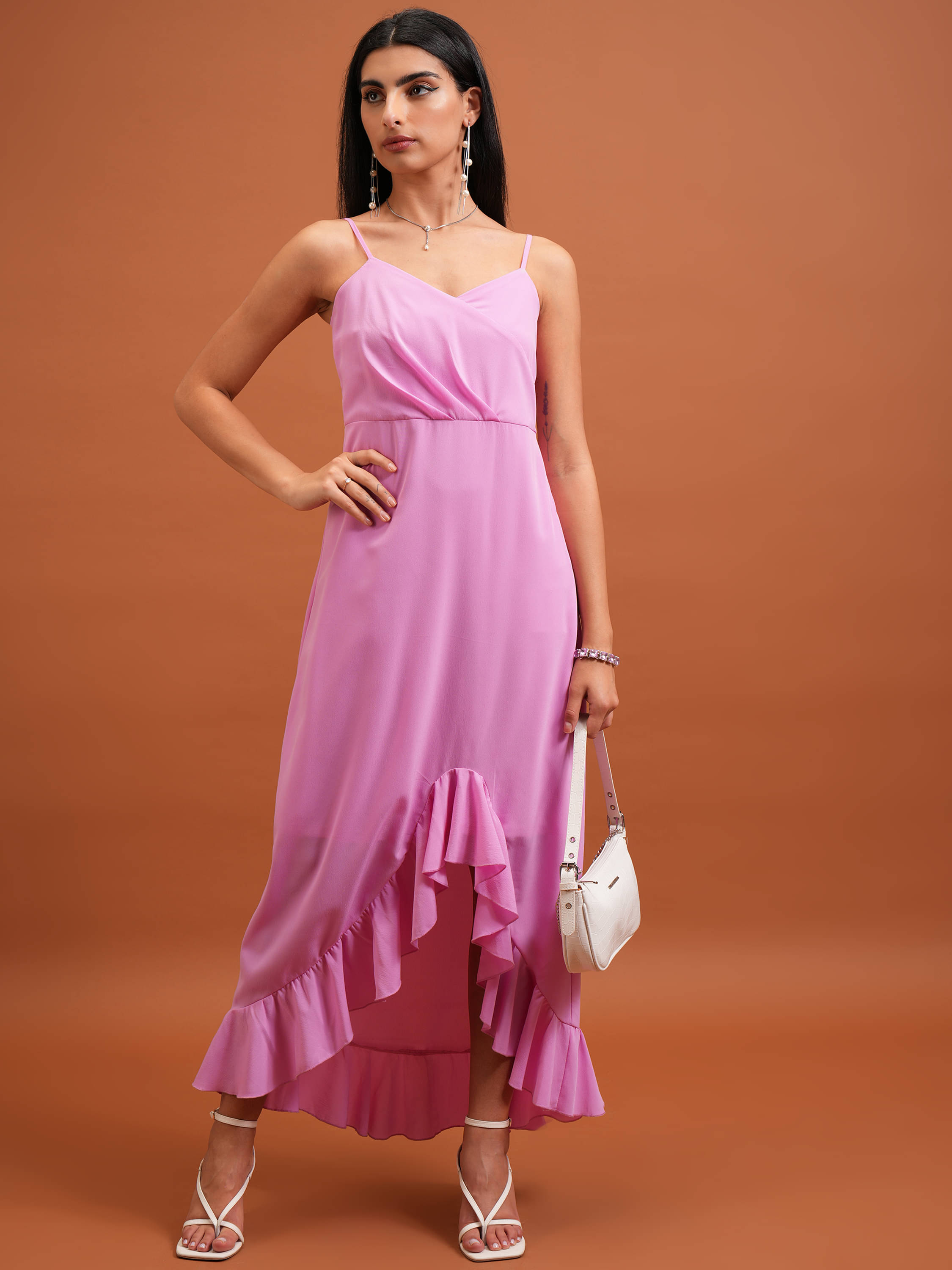 Tokyo Talkies Women Polyester Solid Maxi ( Pink ) Tokyo Talkies Women Polyester Solid Maxi ( Pink )