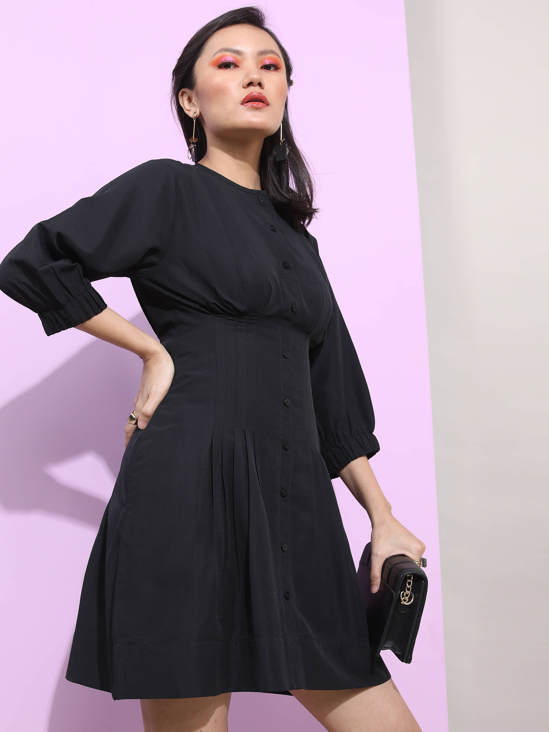     			Tokyo Talkies Women Polyester Solid Fit & Flare Dress ( Black )
