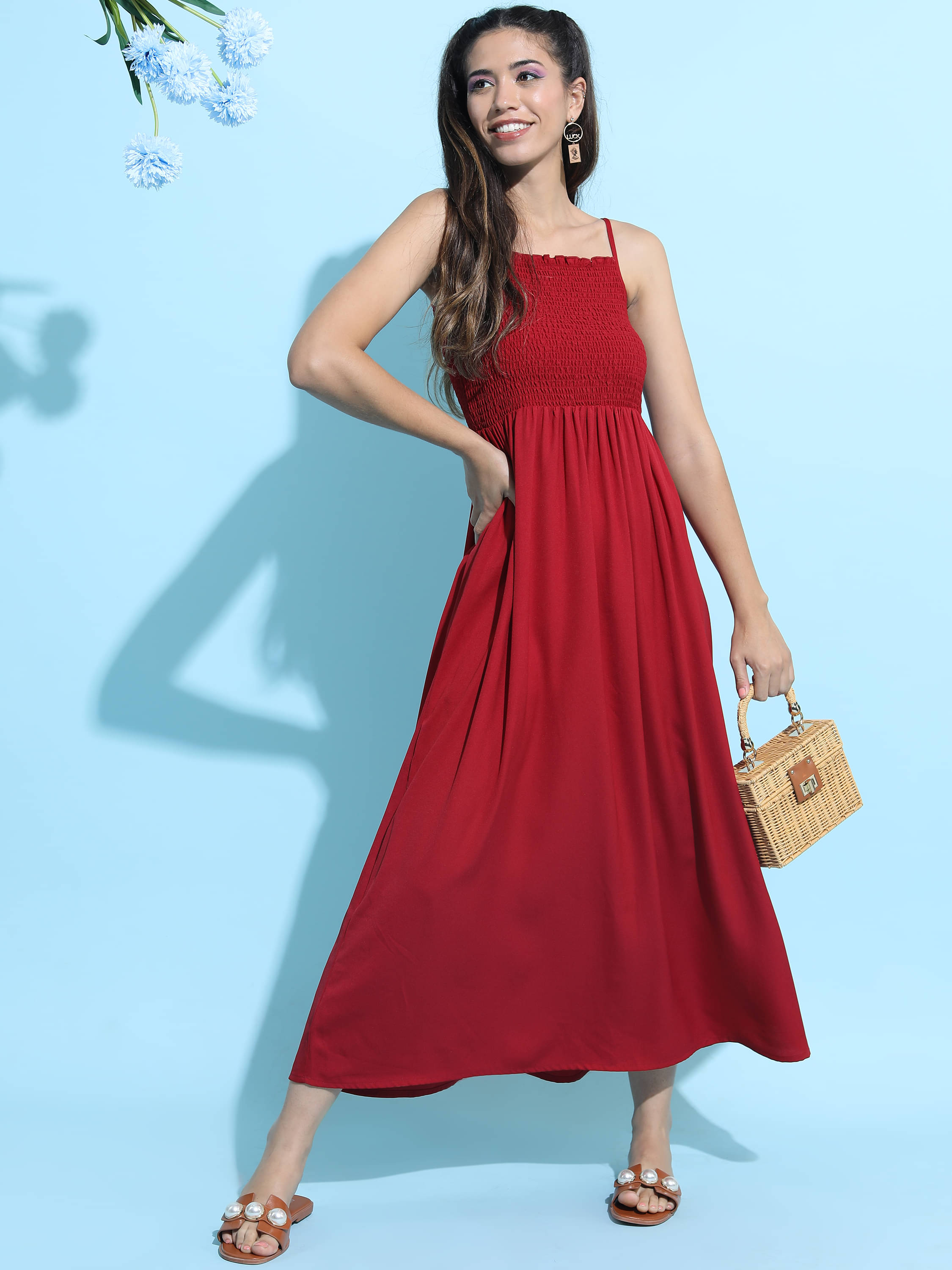 Tokyo Talkies Women Polyester Solid Maxi ( Red )     			Tokyo Talkies Women Polyester Solid Maxi ( Red )