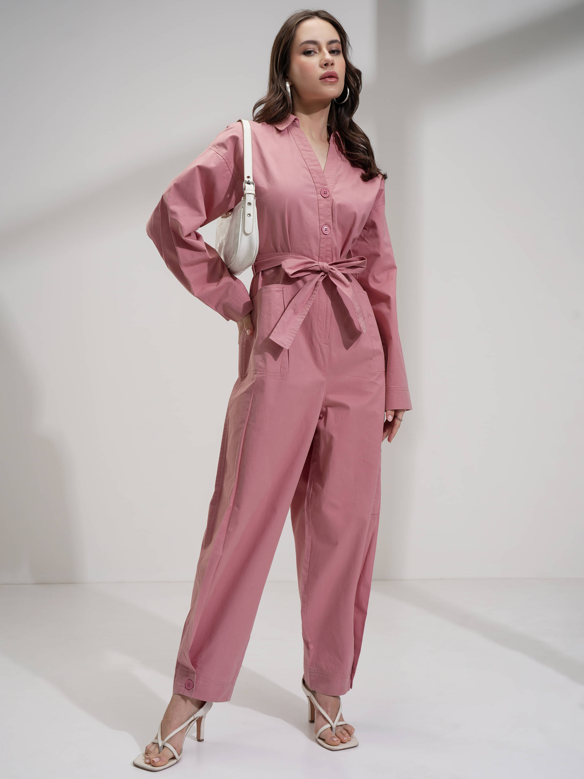     			Tokyo Talkies Women Solid Cotton Jumpsuit ( Pink )