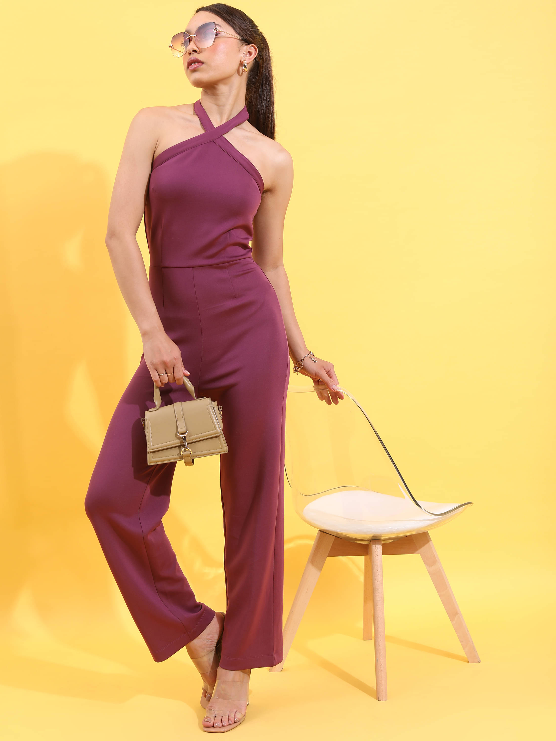     			Tokyo Talkies Women Solid Polyester Jumpsuit ( Mauve )