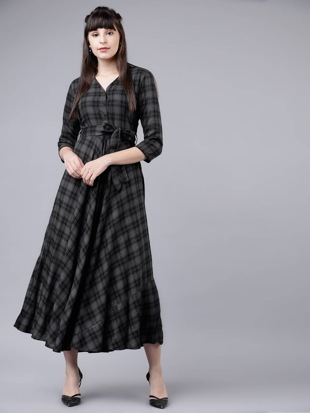     			Tokyo Talkies Women Viscose Checks Empire Dress ( Multi Color )