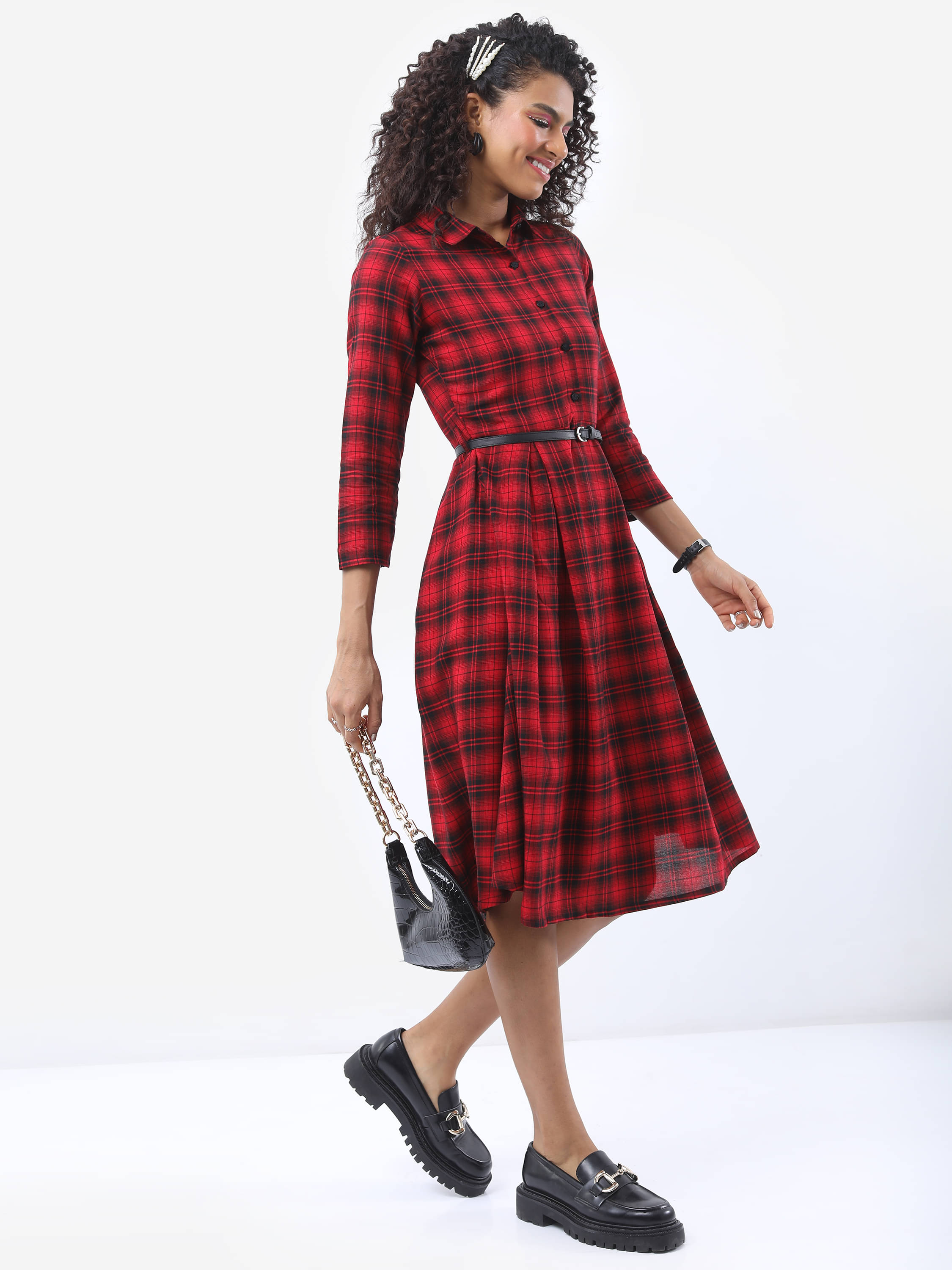 Tokyo Talkies Women Viscose Checks A-line Dress ( Multi Color )     			Tokyo Talkies Women Viscose Checks A-line Dress ( Multi Color )