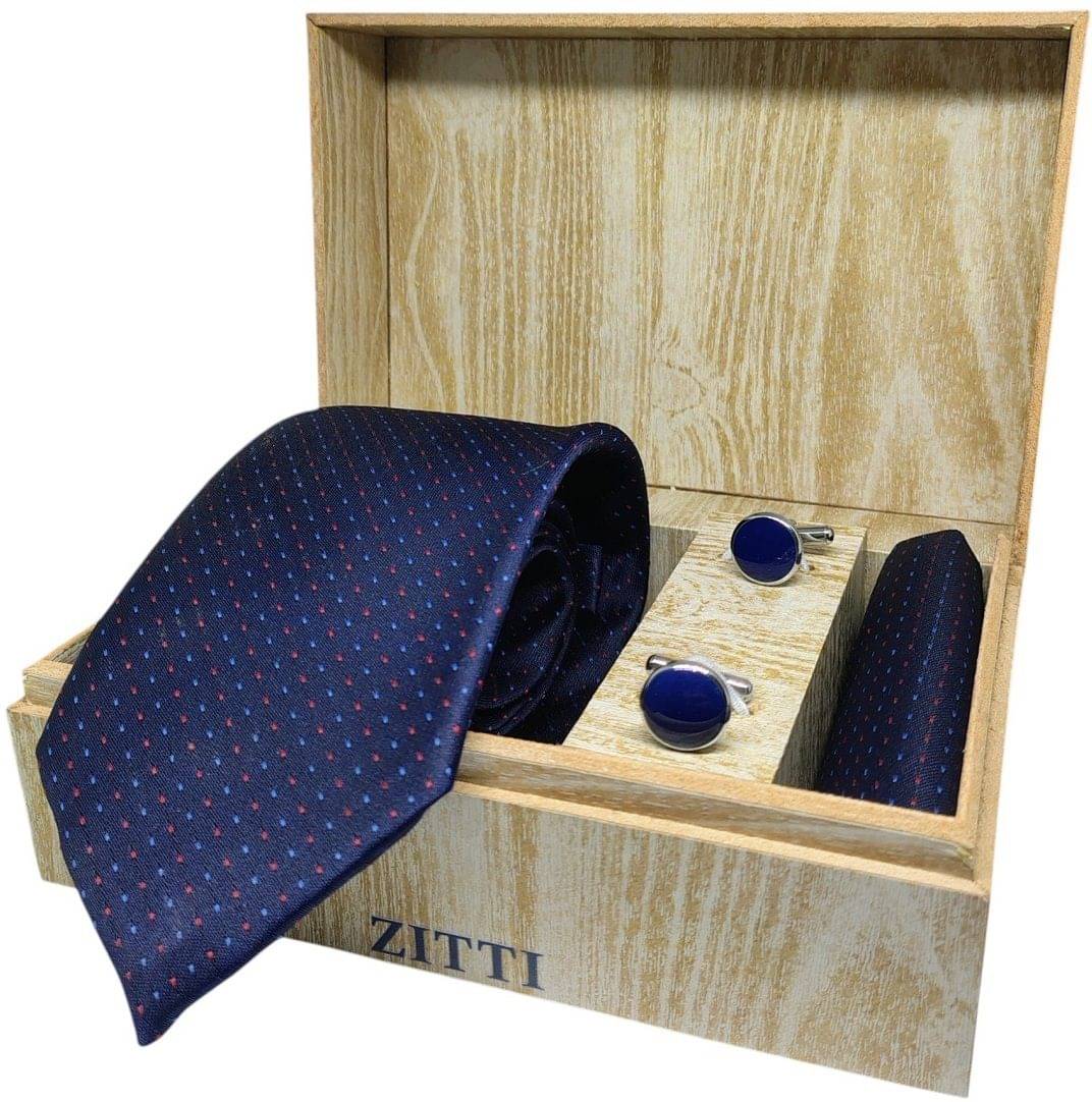    			ZITTI Navy Polka Dots Silk Combo