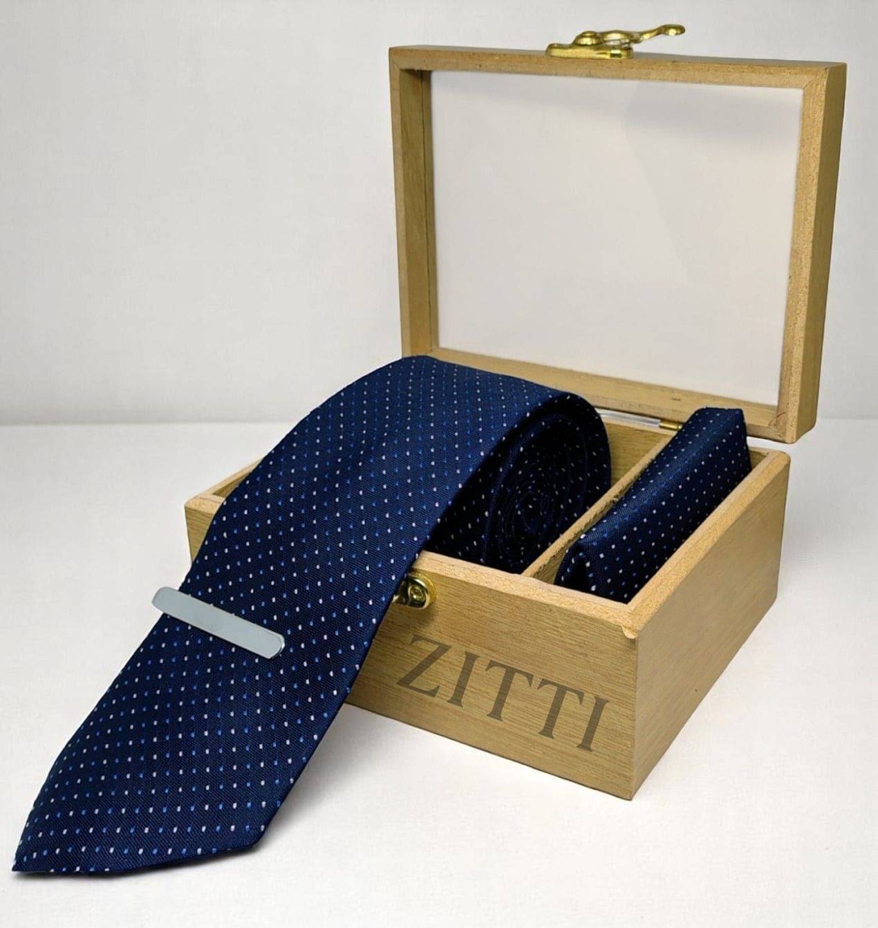     			ZITTI Navy Polka Dots Silk Combo