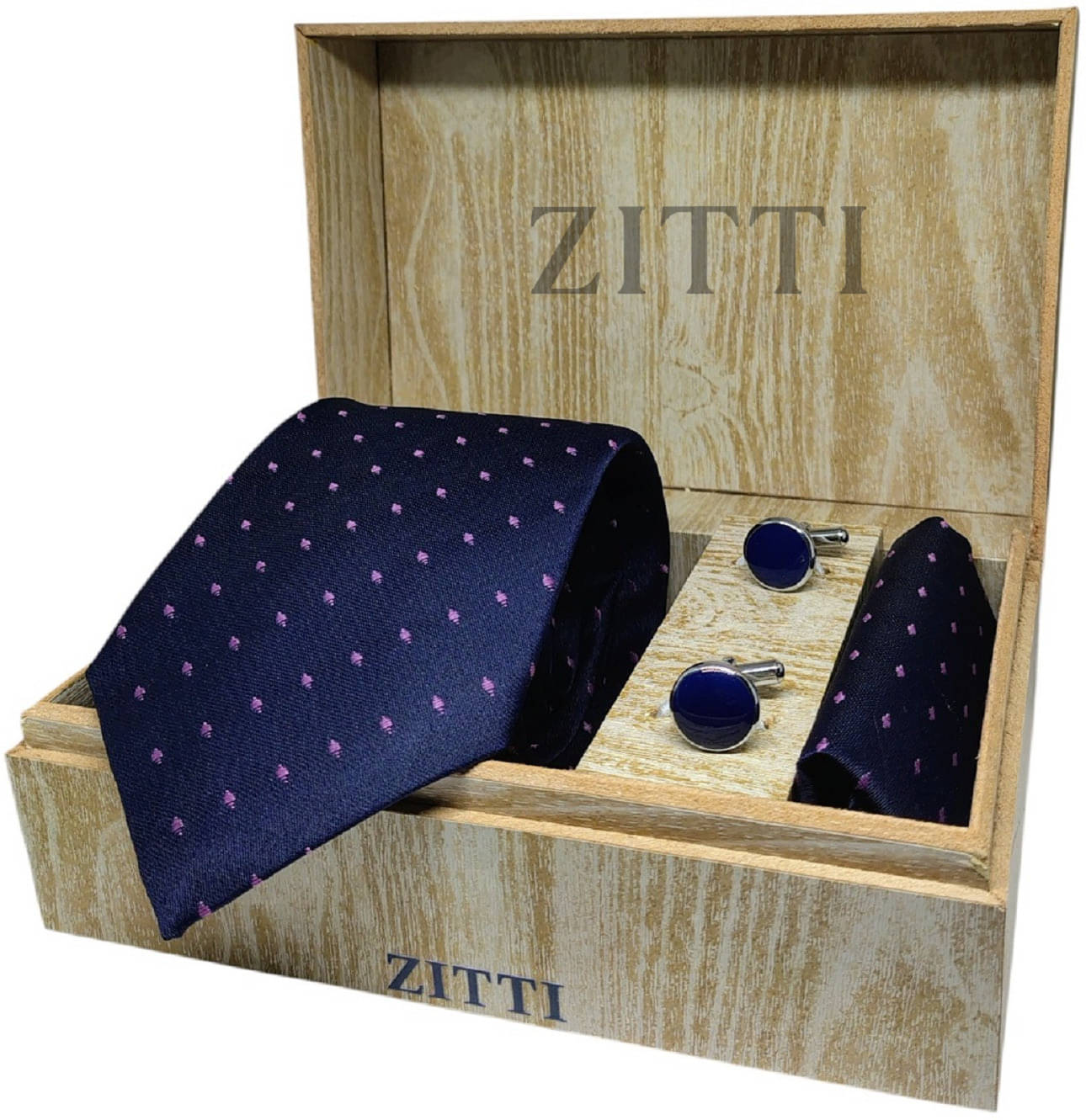     			ZITTI Navy Polka Dots Silk Combo