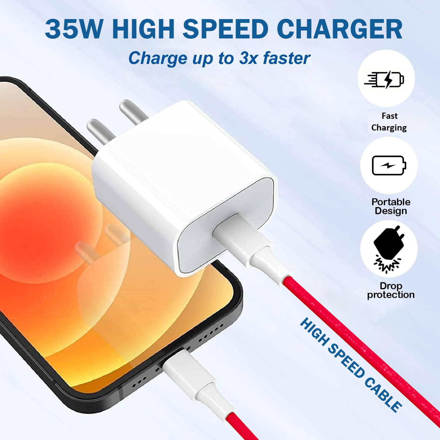     			35W Fast Charging Type-C Charger with Free Red Type-C to C Cable – Smart, Safe, and Efficient Charging Adapter for Tablets & More Devices