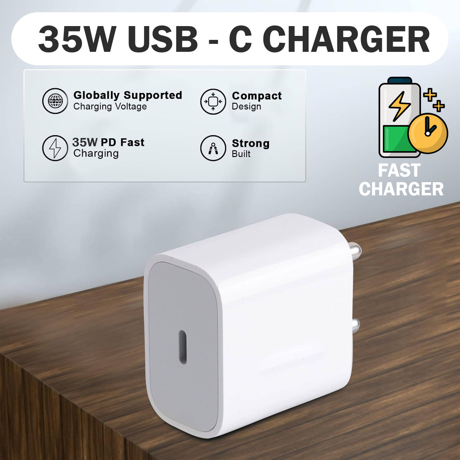     			35W Type-C Quick Charging Adapter | Lightweight and Durable Charger for Smartphones, Tablets, Laptops | Overheat, Overvoltage & Short Circuit Protection | Travel-Friendly