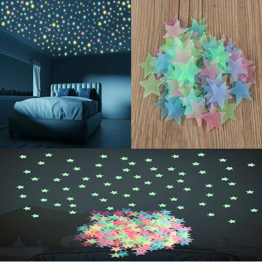     			50 Pieces Multicolor Glow in Dark Stars Radium Attractive Wall Stickers for Kids Bedroom, Room Ceiling and Wall Decals Fluorescent Hollow Stars Night Glow Wall Stickers