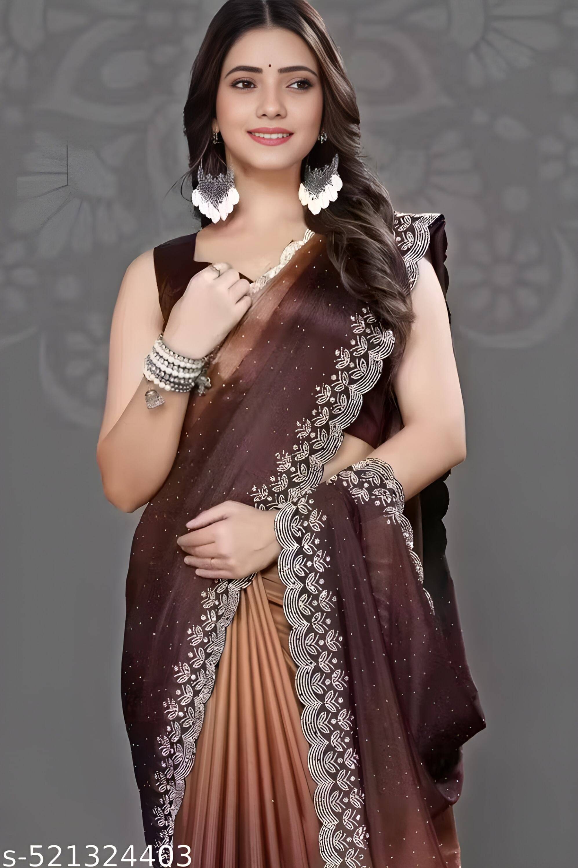     			AB Silk Chiffon Solid Regular Saree With Stitched Blouse ( Brown )