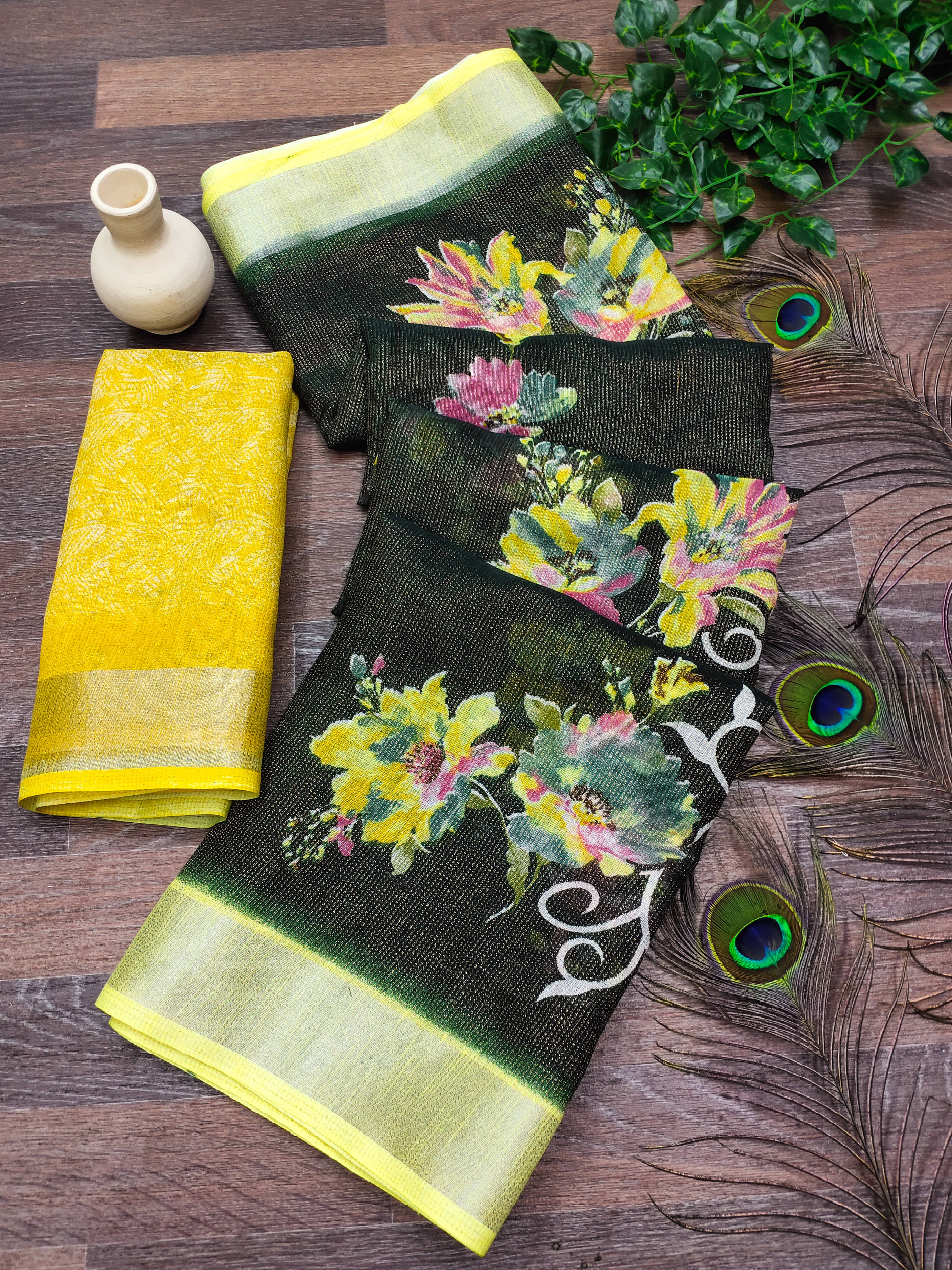     			ANAND SAREES Linen Printed Ilkal Saree With Unstitched Blouse Piece ( GREEN )