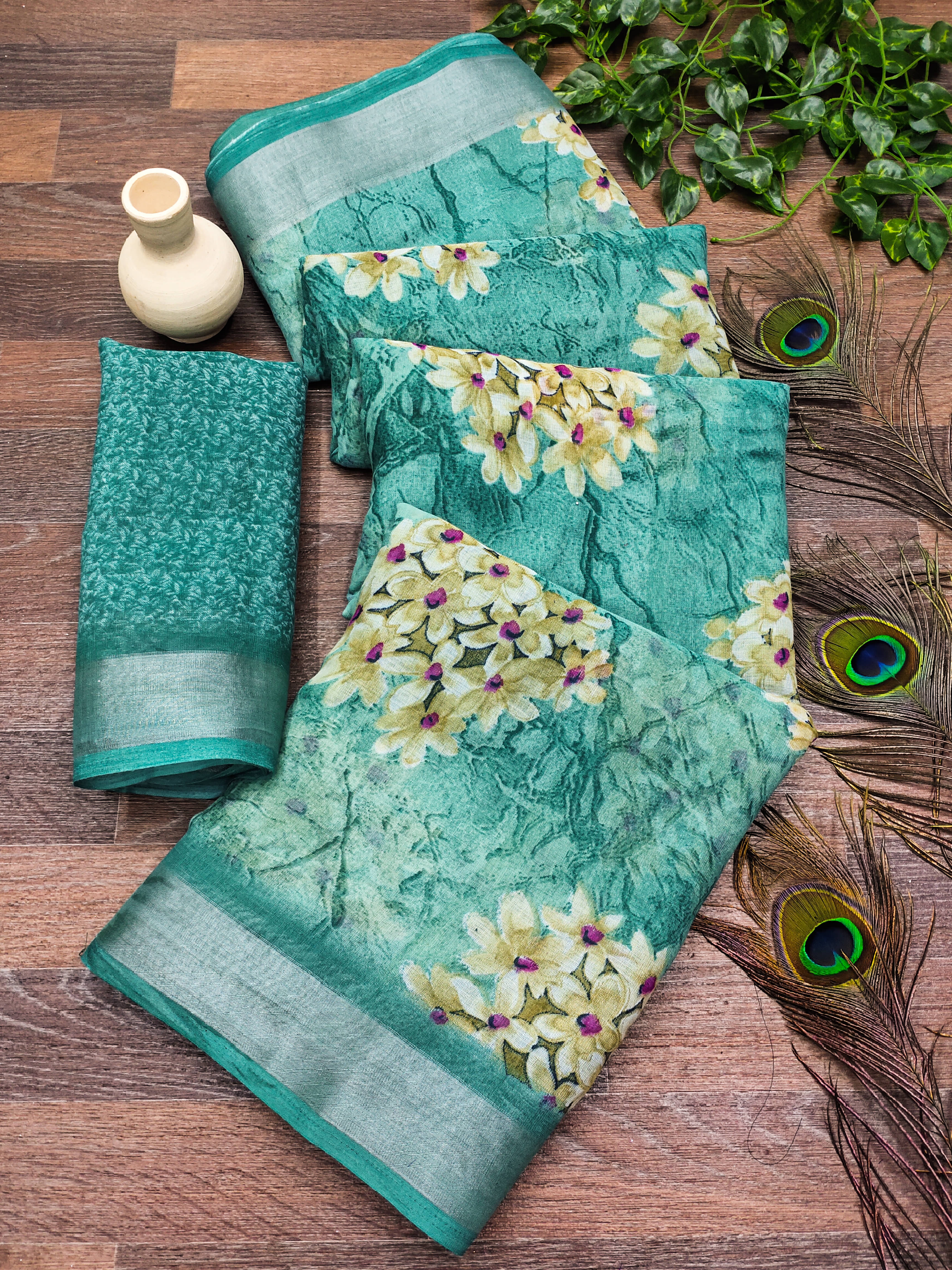 ANAND SAREES Linen Printed Ilkal Saree With Unstitched Blouse Piece ( RAMA )     			ANAND SAREES Linen Printed Ilkal Saree With Unstitched Blouse Piece ( RAMA )
