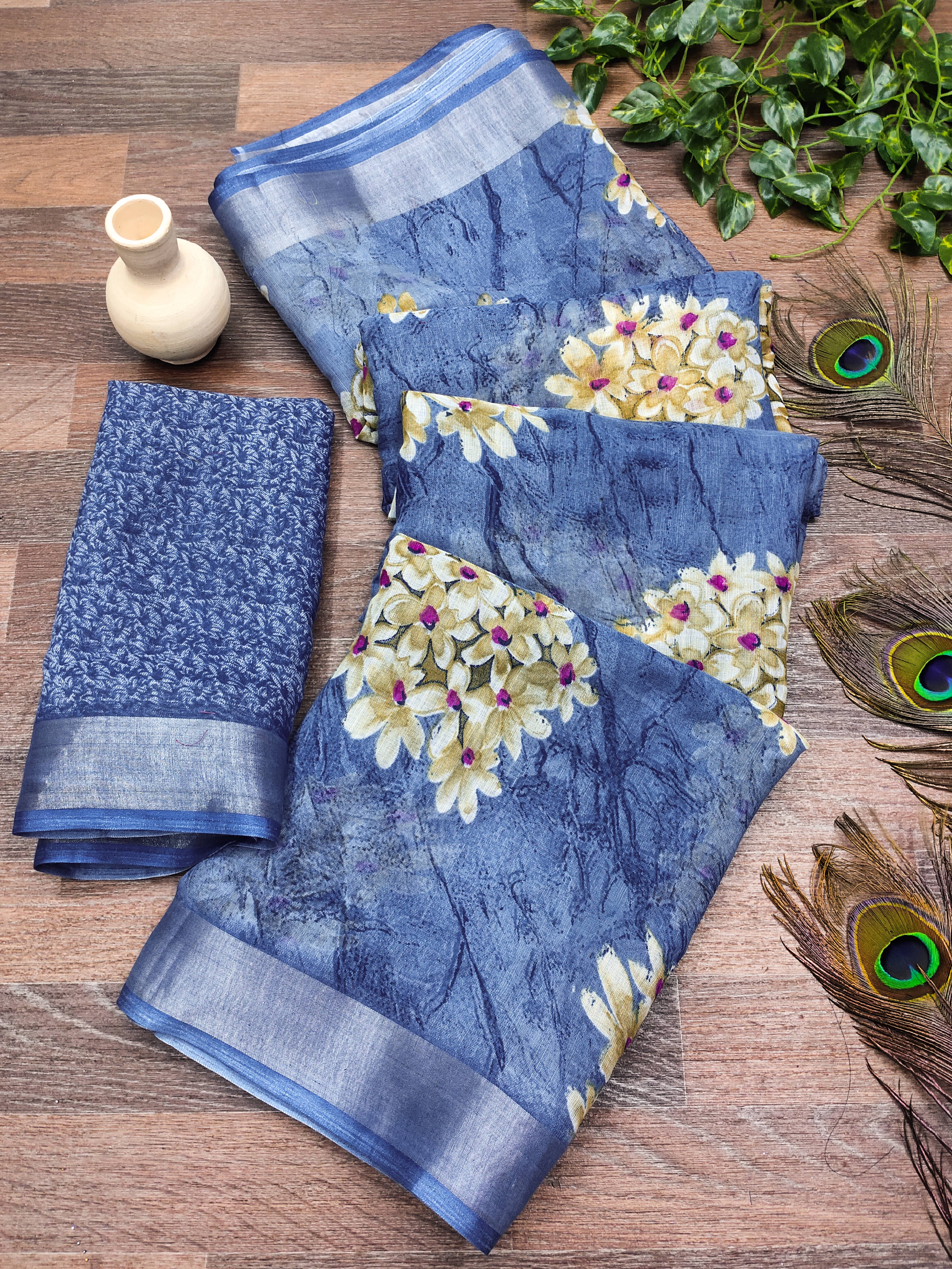 ANAND SAREES Linen Printed Ilkal Saree With Unstitched Blouse Piece ( BLUE ) ANAND SAREES Linen Printed Ilkal Saree With Unstitched Blouse Piece ( BLUE )