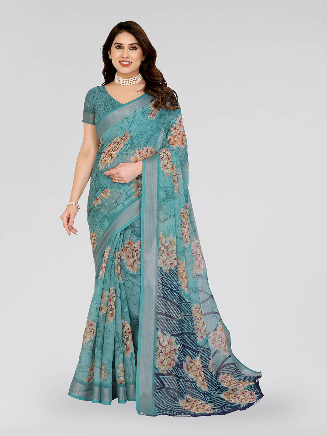 ANAND SAREES Linen Printed Ilkal Saree With Unstitched Blouse Piece ( RAMA )     			ANAND SAREES Linen Printed Ilkal Saree With Unstitched Blouse Piece ( RAMA )