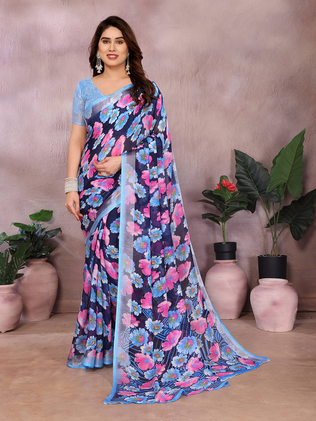 ANAND SAREES Linen Printed Ilkal Saree With Unstitched Blouse Piece ( BLUE ) ANAND SAREES Linen Printed Ilkal Saree With Unstitched Blouse Piece ( BLUE )