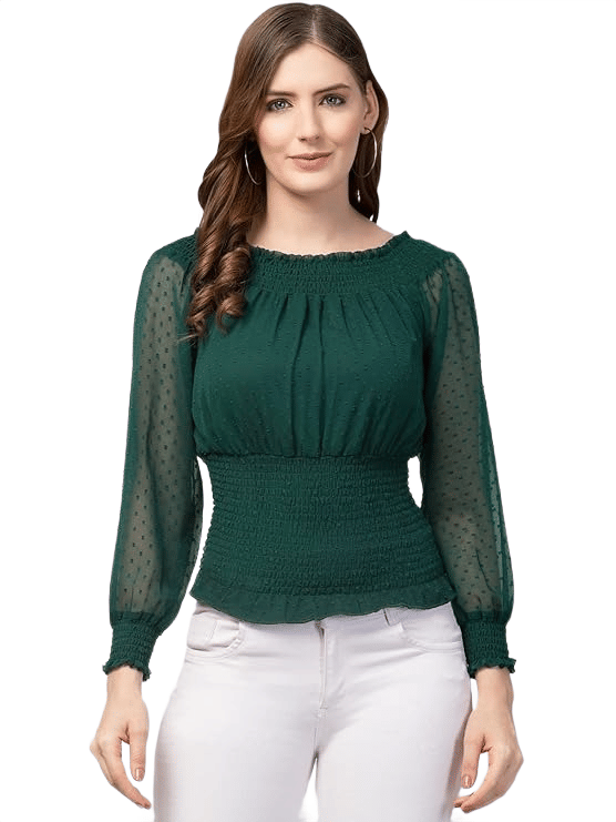     			ATIMUNA Women's Georgette Regular Top ( Green )
