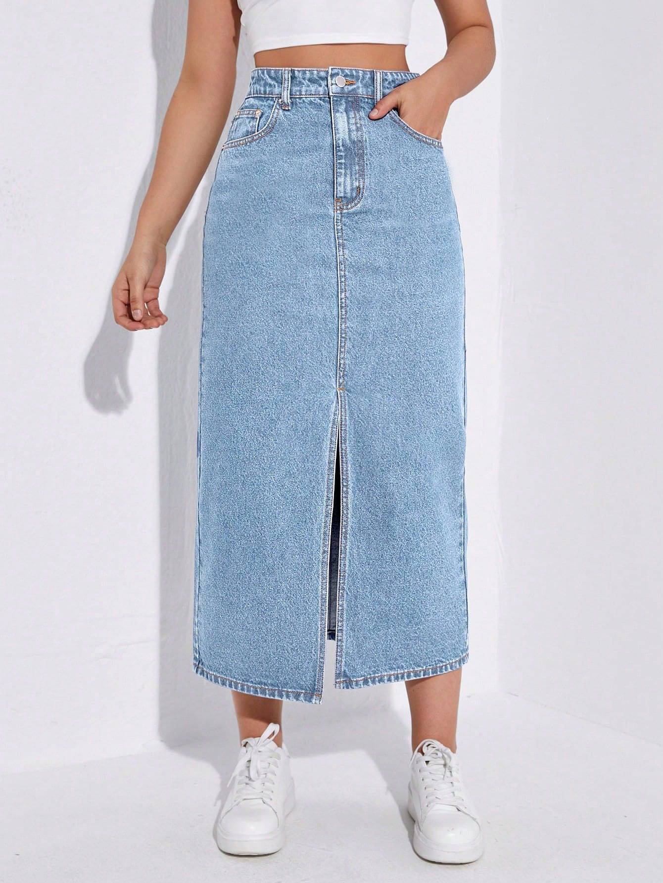     			Aahwan Blue Denim Women's Straight Skirts ( Pack of 1 )