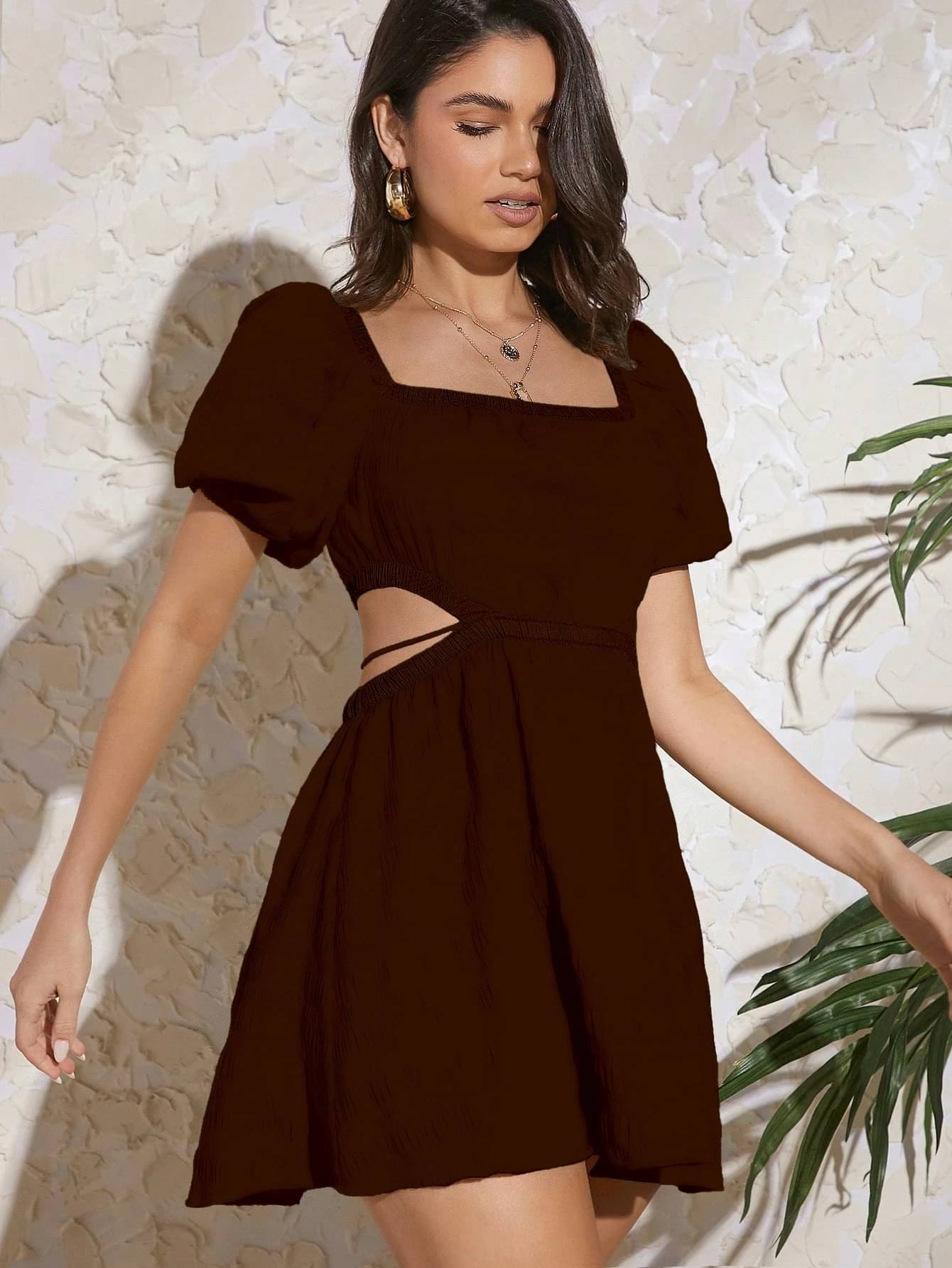 Aahwan Women Polyester Solid A-line Dress ( Maroon ) Aahwan Women Polyester Solid A-line Dress ( Maroon )