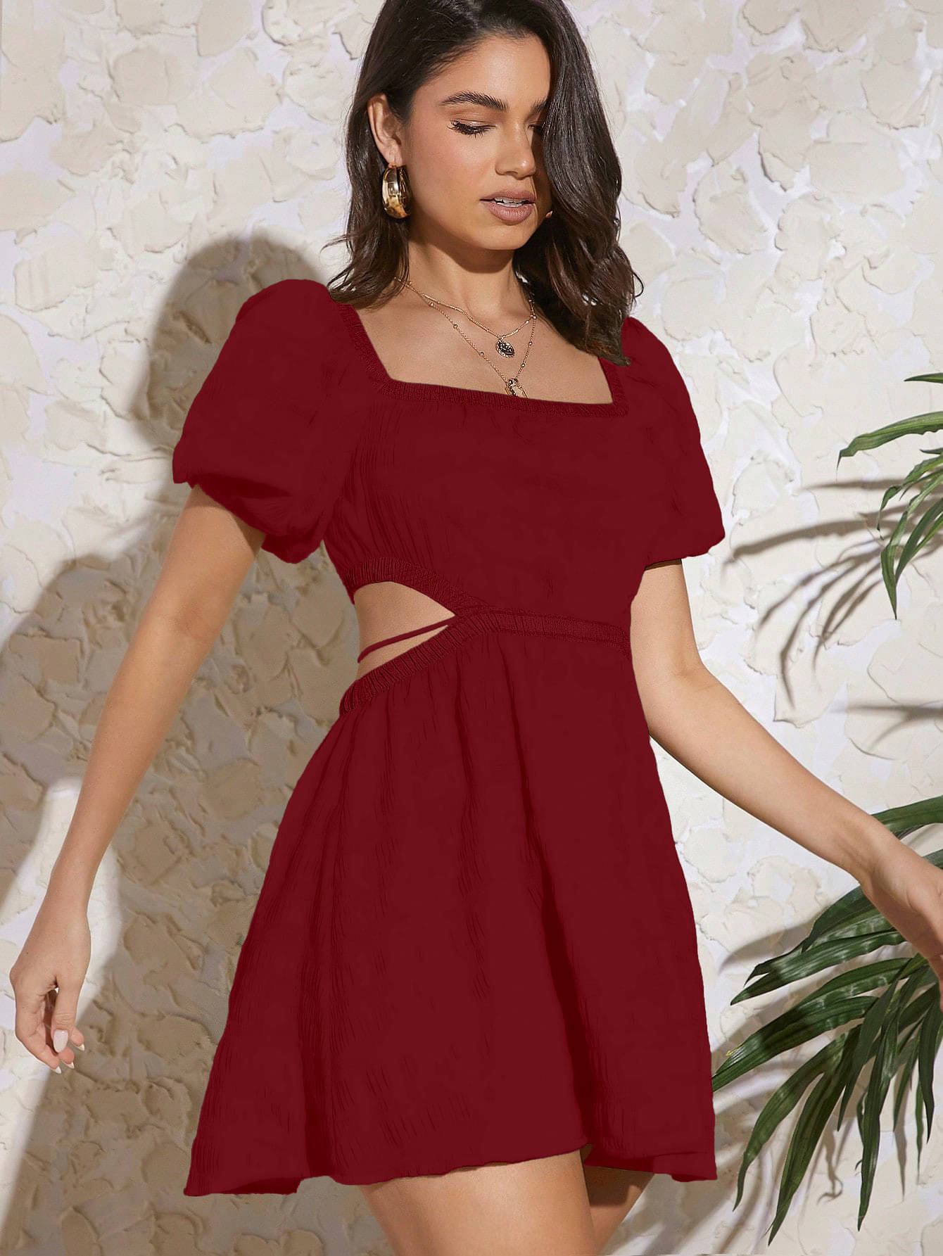 Aahwan Women Polyester Solid A-line Dress ( Maroon )     			Aahwan Women Polyester Solid A-line Dress ( Maroon )