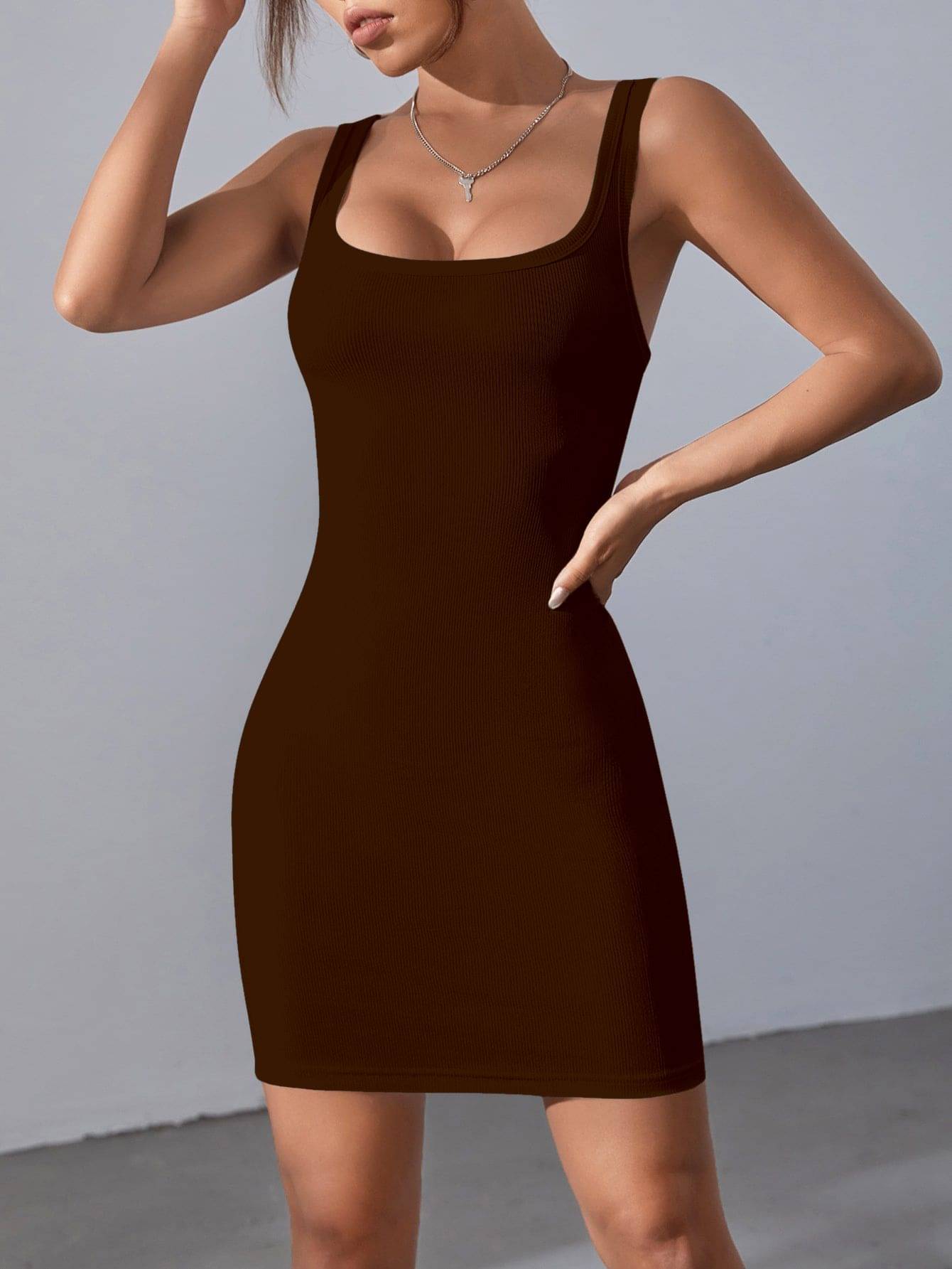     			Aahwan Women Polyester Solid Bodycon Dress ( Brown )