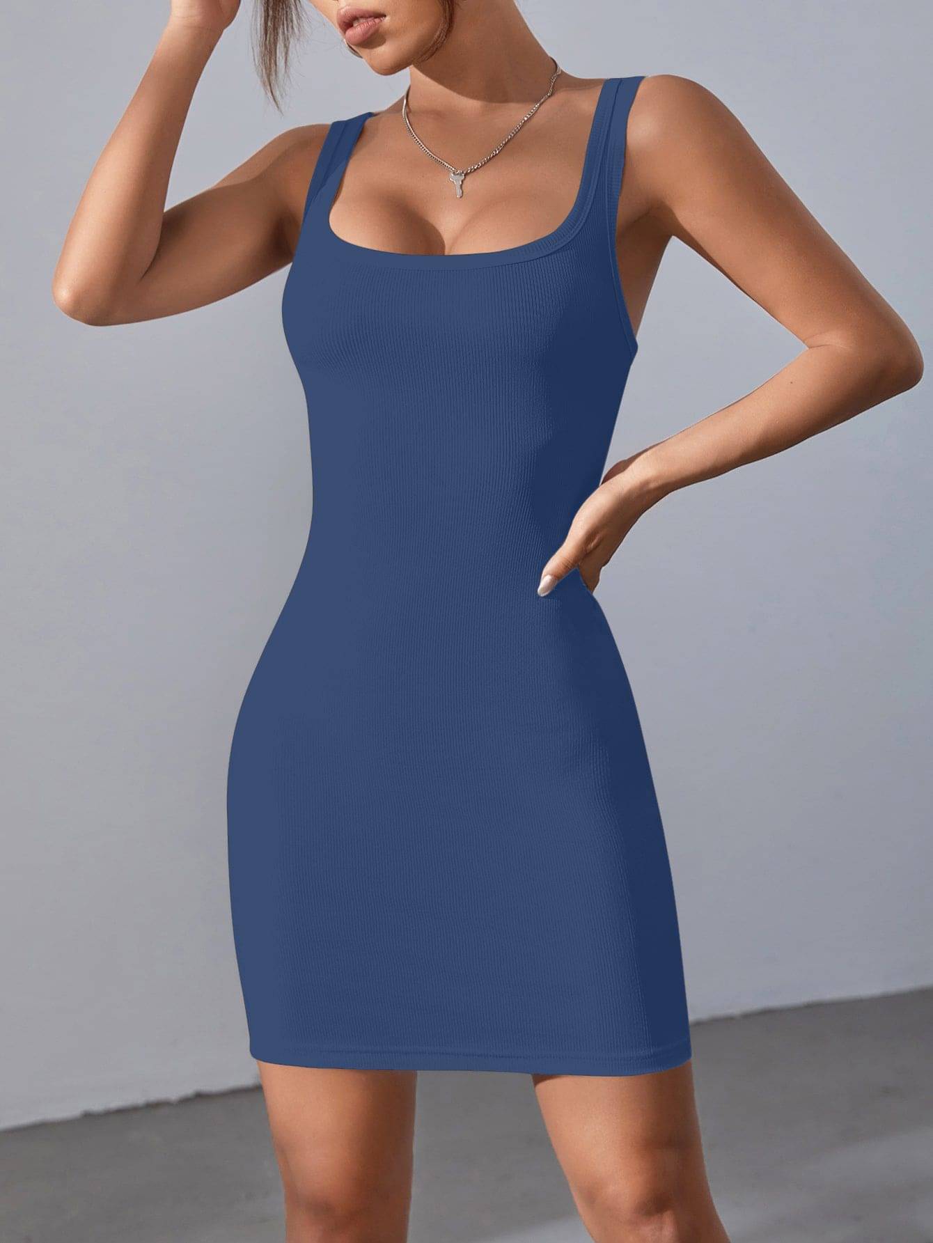     			Aahwan Women Polyester Solid Bodycon Dress ( Blue )