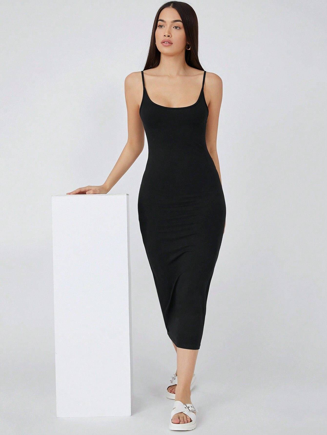 Aahwan Women Polyester Solid Bodycon Dress ( Black )     			Aahwan Women Polyester Solid Bodycon Dress ( Black )