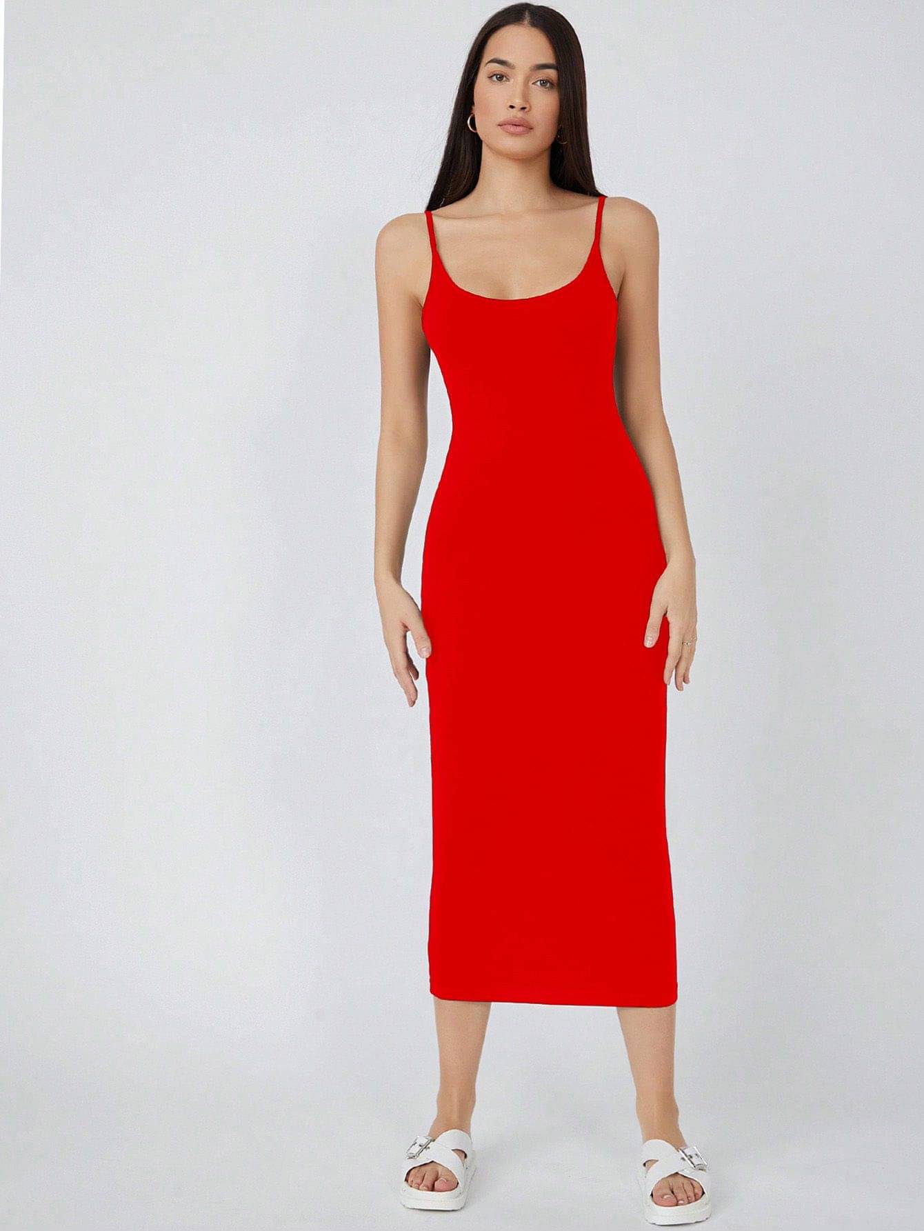 Aahwan Women Polyester Solid Bodycon Dress ( Red )     			Aahwan Women Polyester Solid Bodycon Dress ( Red )