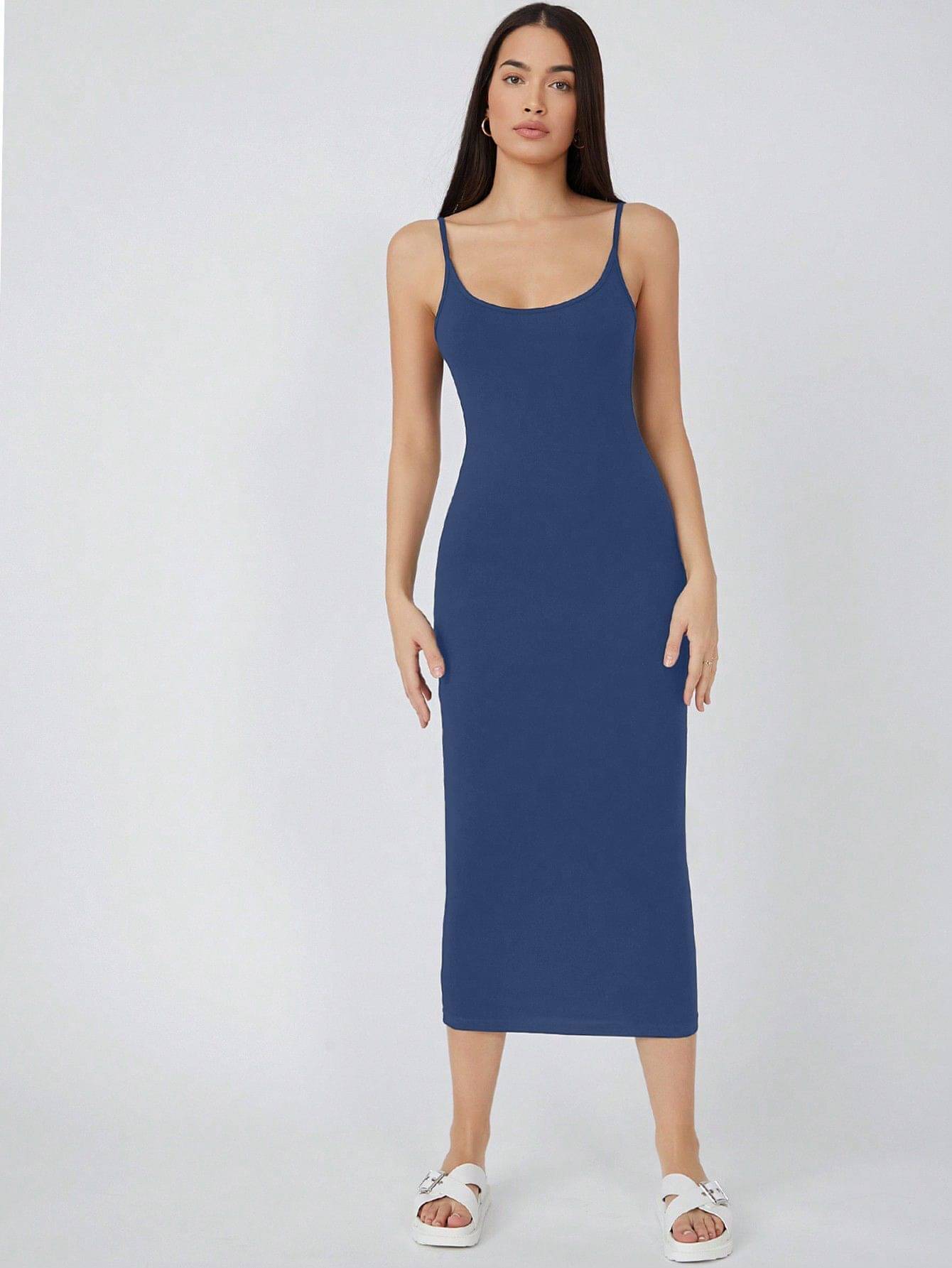     			Aahwan Women Polyester Solid Bodycon Dress ( Dark Blue )